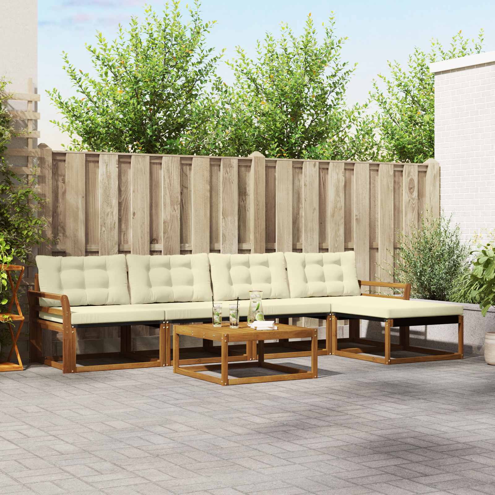 vidaXL Buiten bankenset met kussen 6 pcs Natuurlijk en Crème