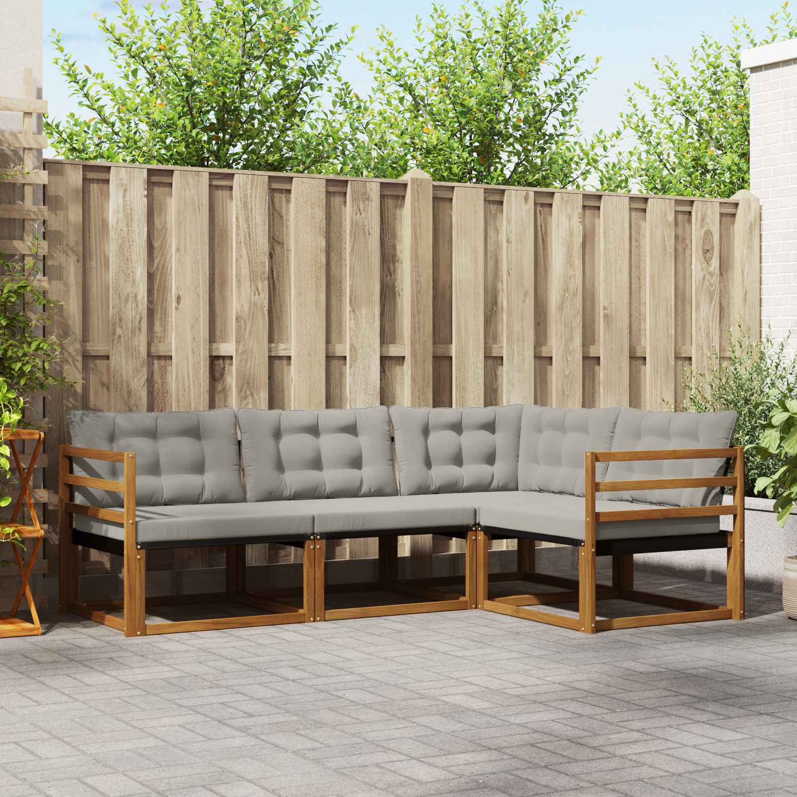 vidaXL Buiten bankenset met kussen 4 pcs Natuurlijk en Crème