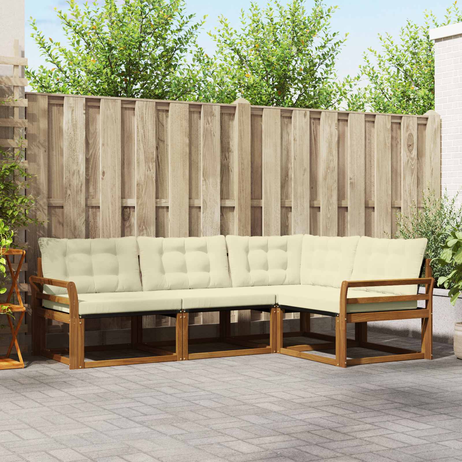 vidaXL Buiten bankenset met kussen 4 pcs Natuurlijk en Crème