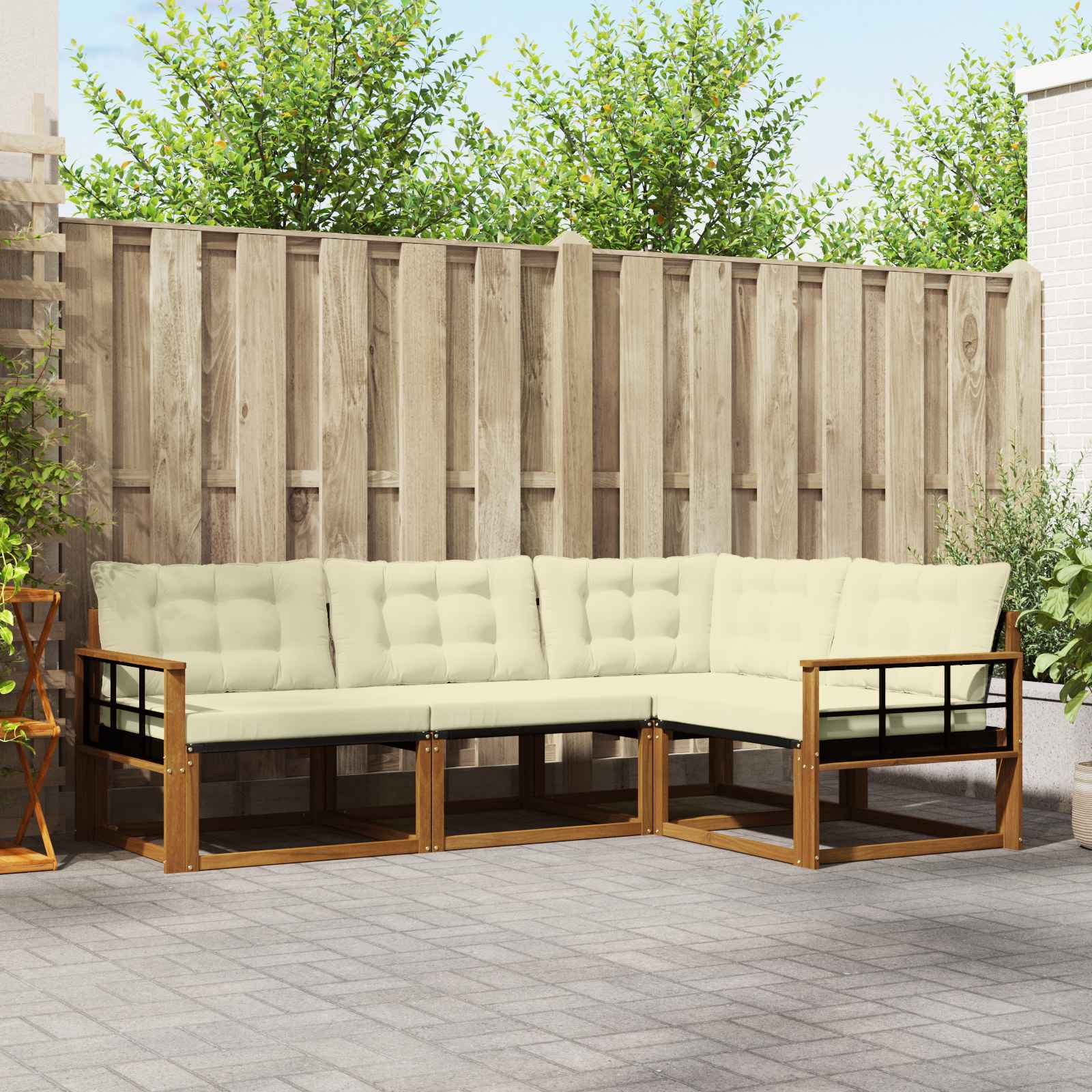 vidaXL Buiten bankenset met kussen 4 pcs Natuurlijk en Crème