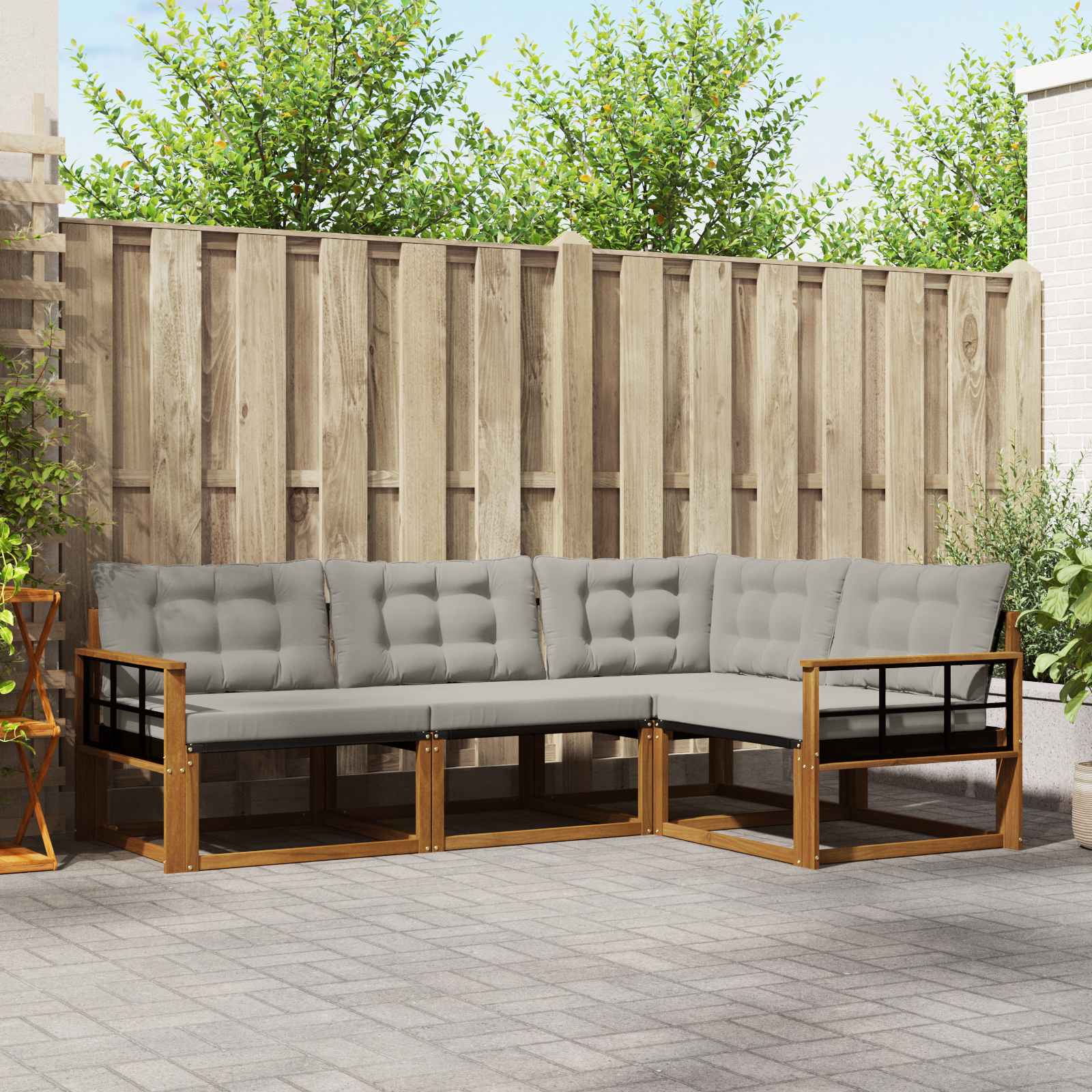 vidaXL Buiten bankenset met kussen 4 pcs Natuurlijk en Crème