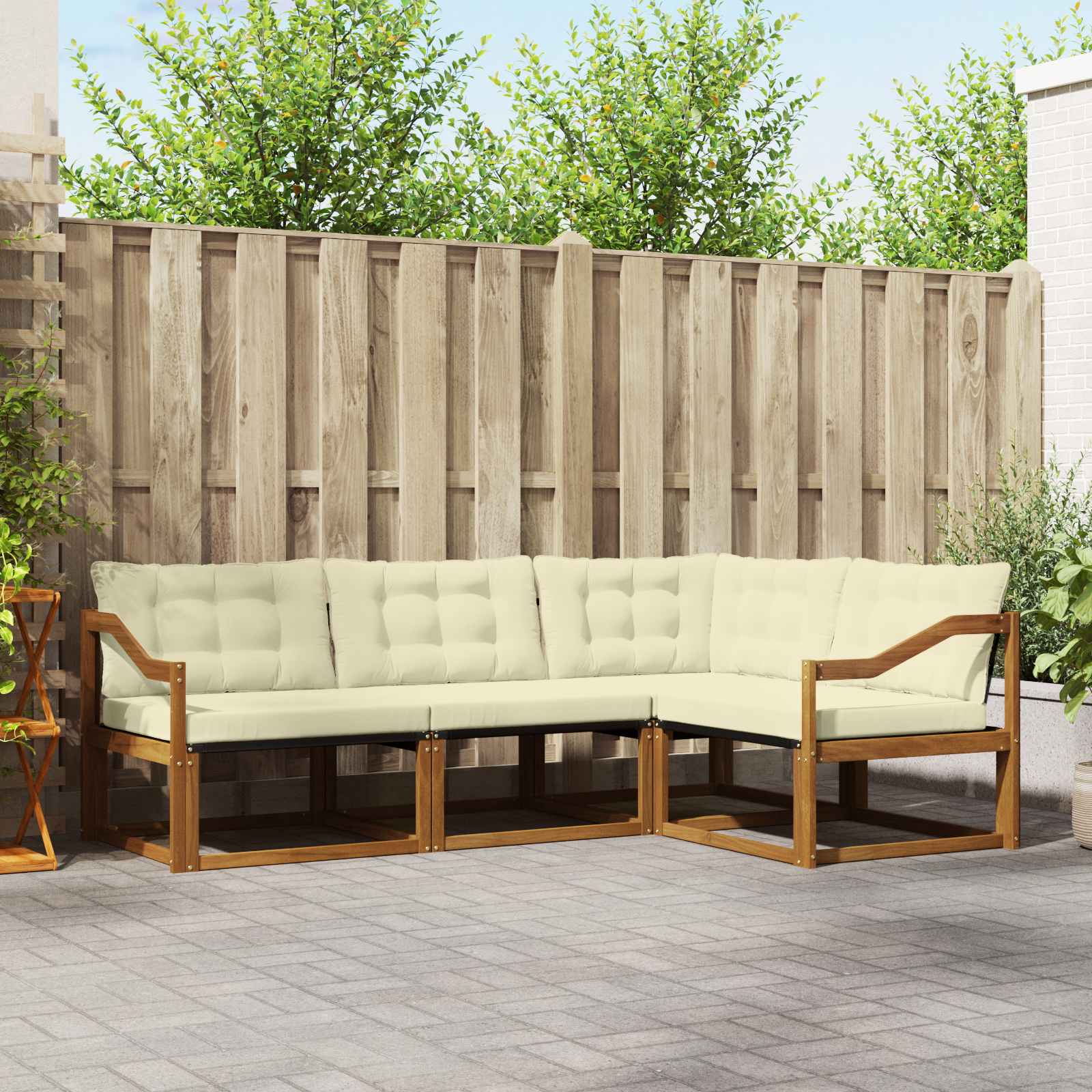 vidaXL Buiten bankenset met kussen 4 pcs Natuurlijk en Crème