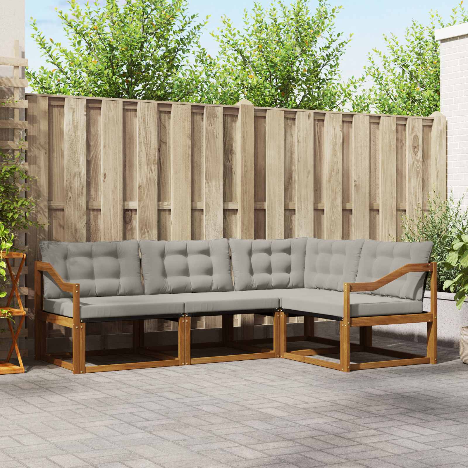 vidaXL Buiten bankenset met kussen 4 pcs Natuurlijk en Crème