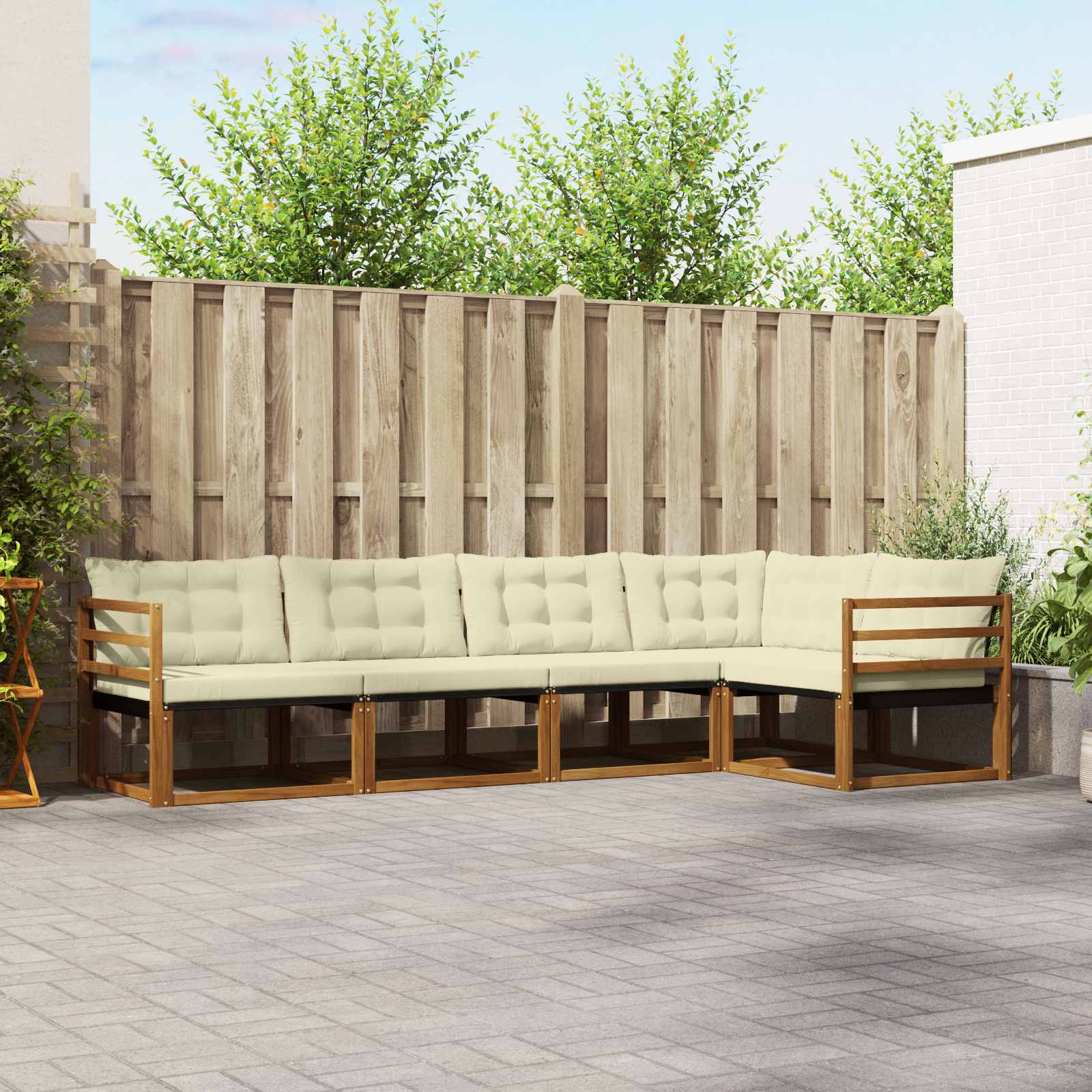 vidaXL Buiten bankenset met kussen 5 pcs Natuurlijk en Crème