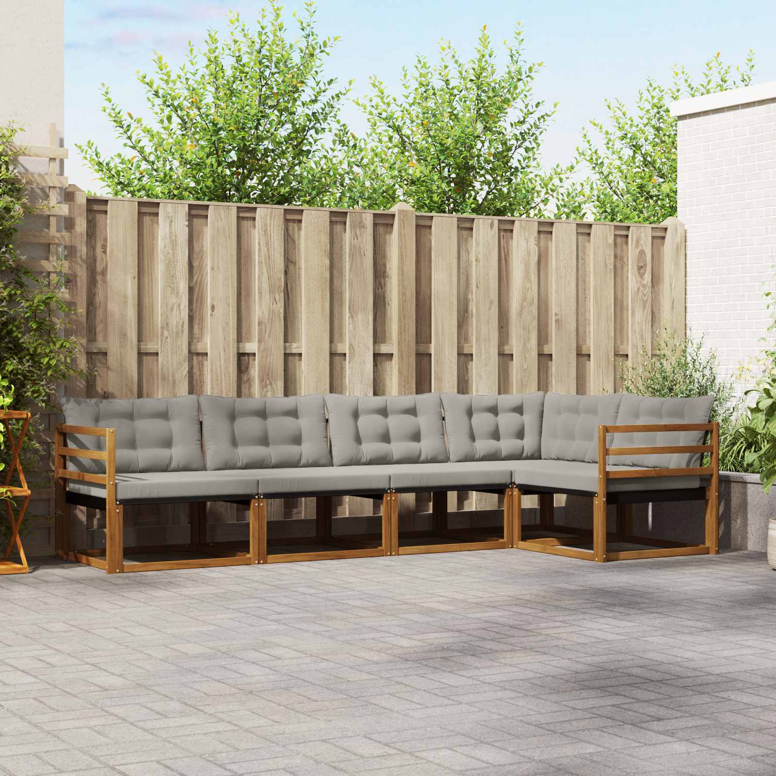 vidaXL Buiten bankenset met kussen 5 pcs Natuurlijk en Crème