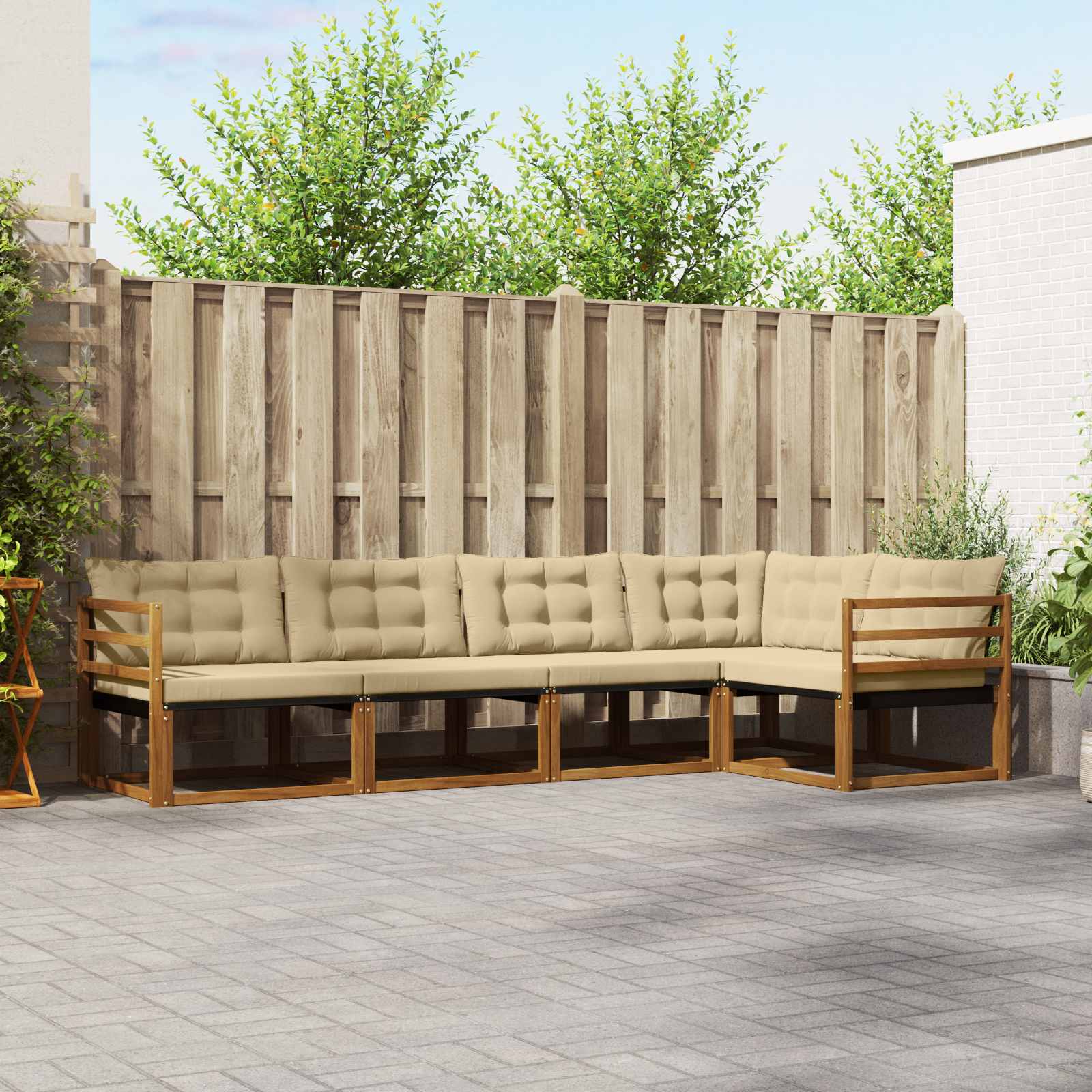 vidaXL Buiten bankenset met kussen 5 pcs Natuurlijk en Crème