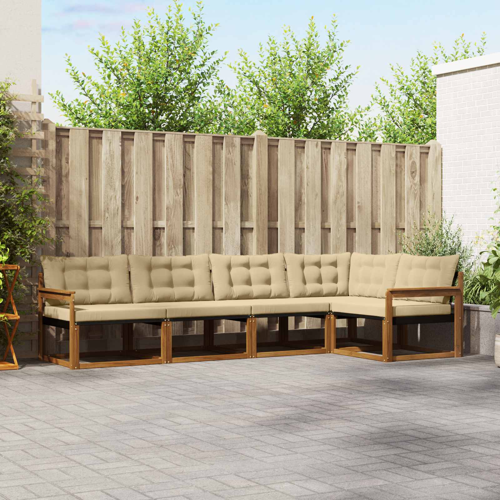 vidaXL Buiten bankenset met kussen 5 pcs Natuurlijk en Crème