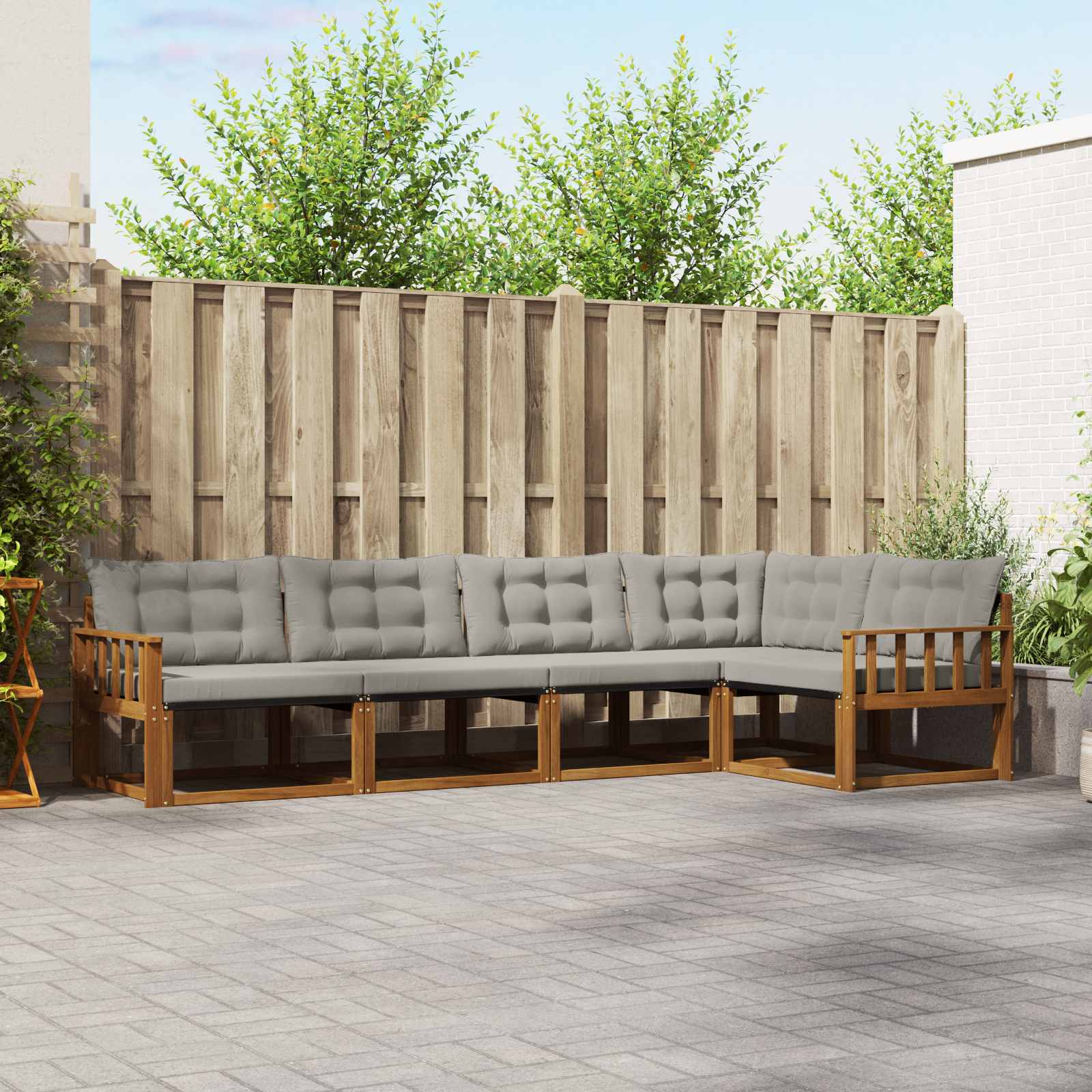 vidaXL Buiten bankenset met kussen 5 pcs Natuurlijk en Crème