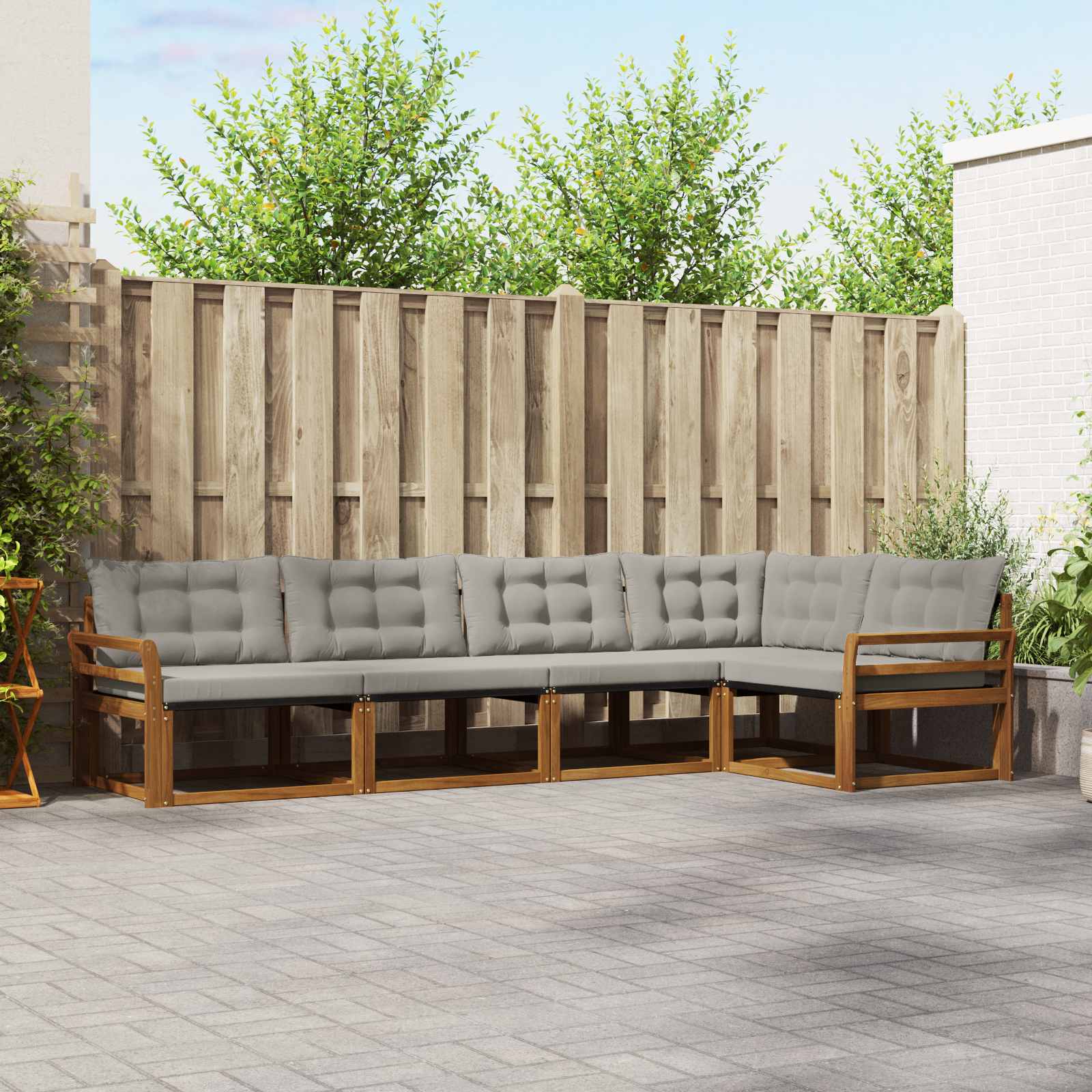 vidaXL Buiten bankenset met kussen 5 pcs Natuurlijk en Crème