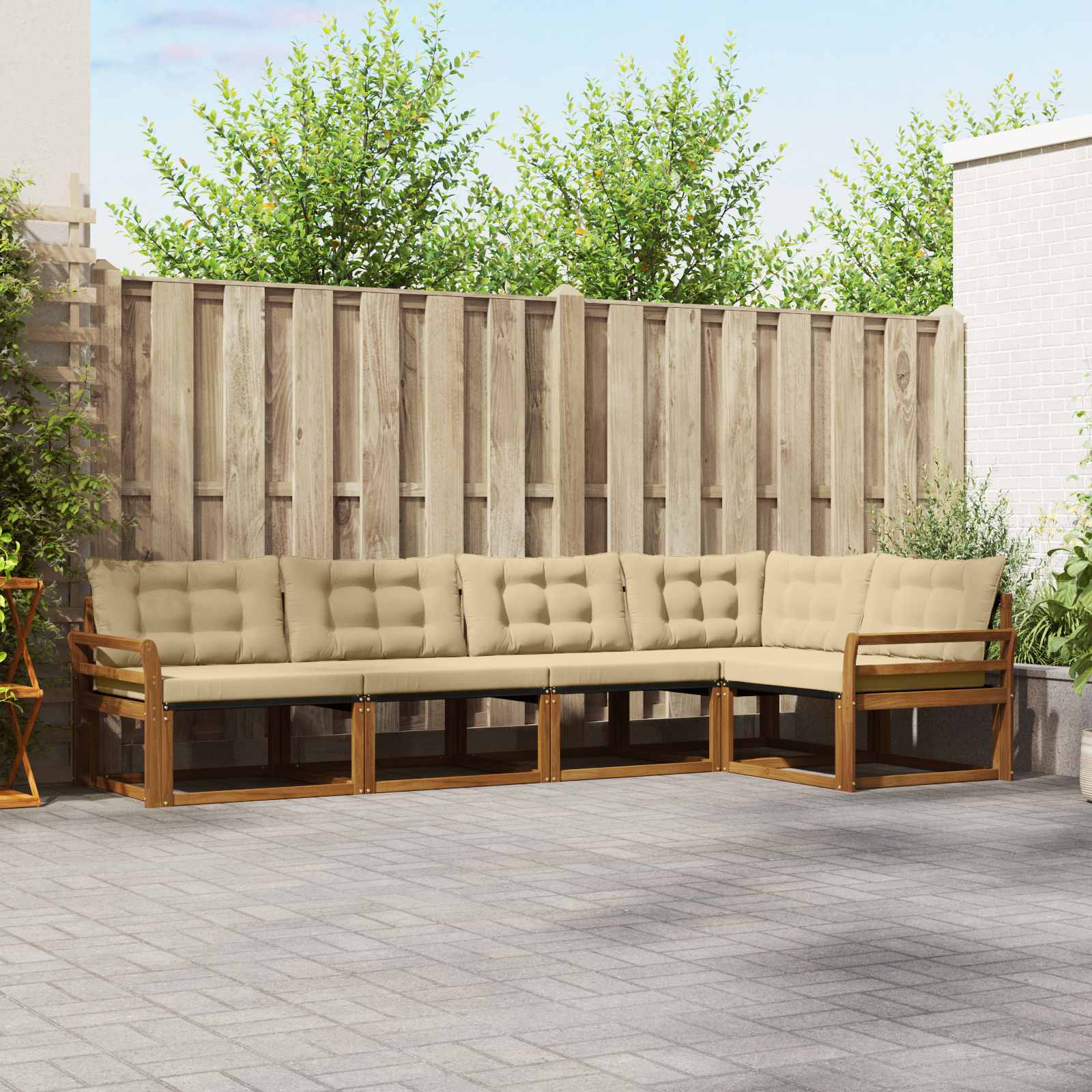 vidaXL Buiten bankenset met kussen 5 pcs Natuurlijk en Crème