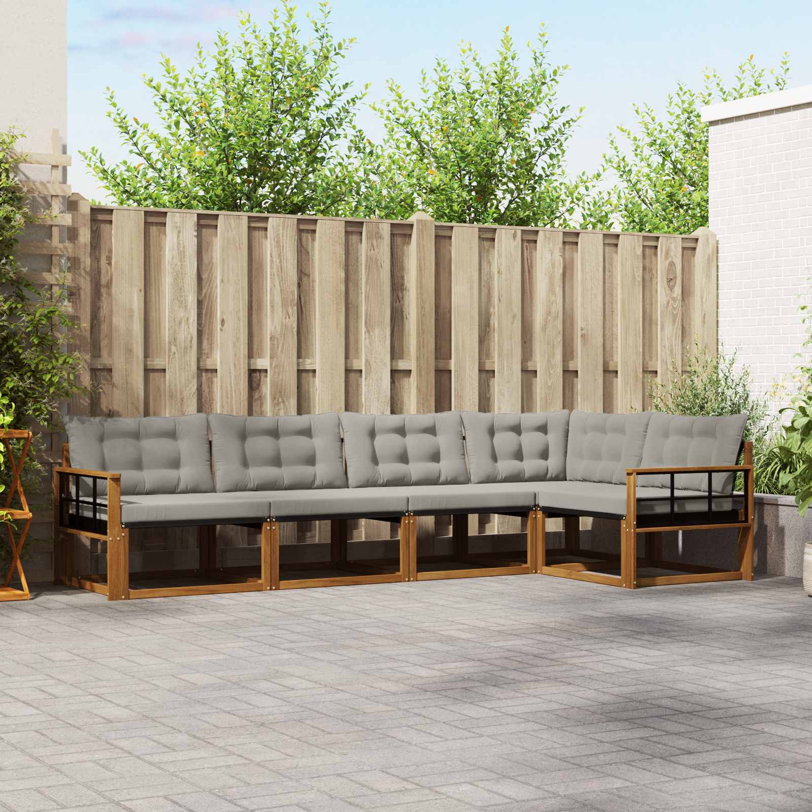 vidaXL Buiten bankenset met kussen 5 pcs Natuurlijk en Crème