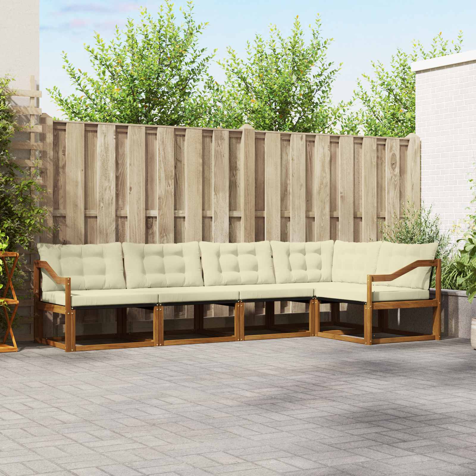vidaXL Buiten bankenset met kussen 5 pcs Natuurlijk en Crème