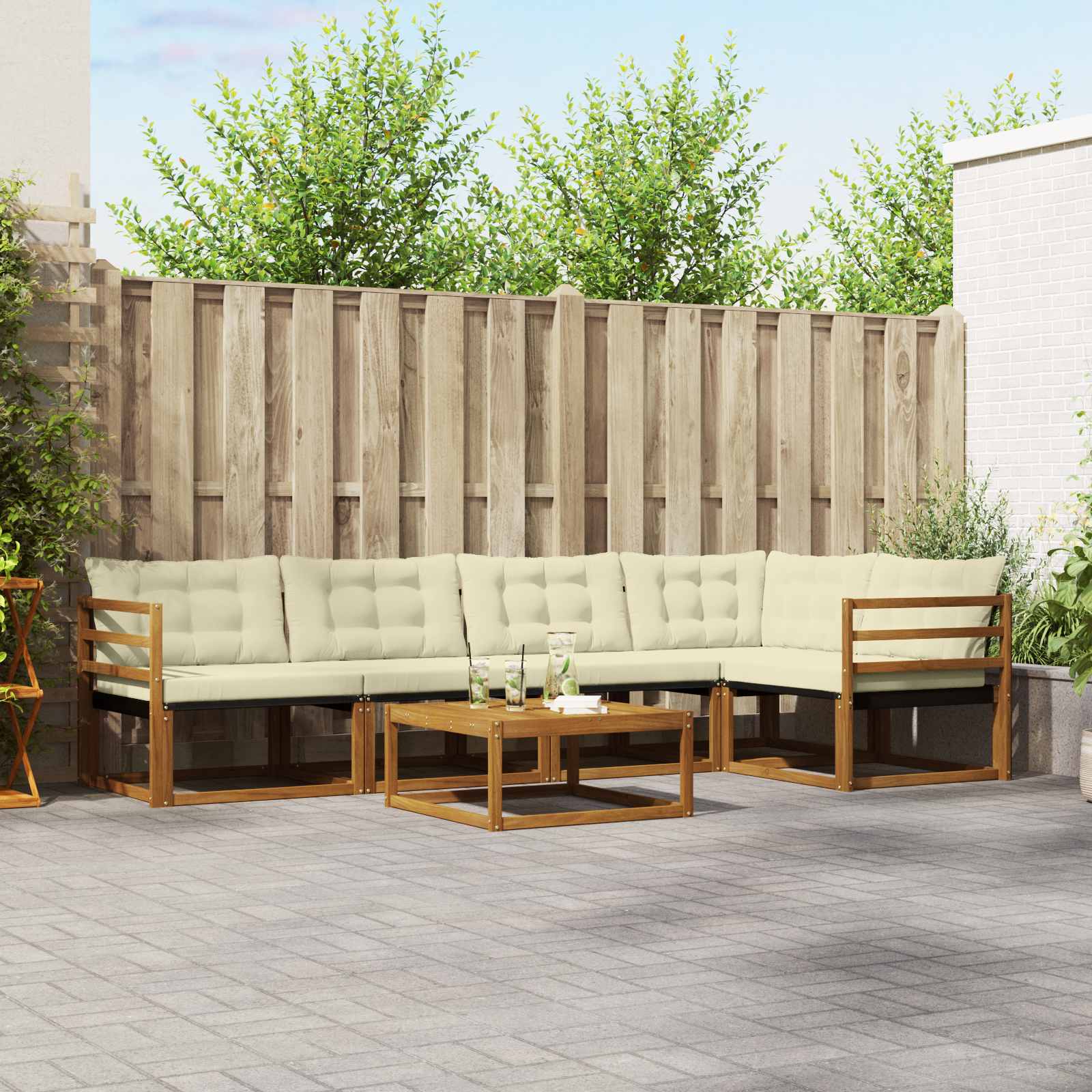vidaXL Buiten bankenset met kussen 6 pcs Natuurlijk en Crème