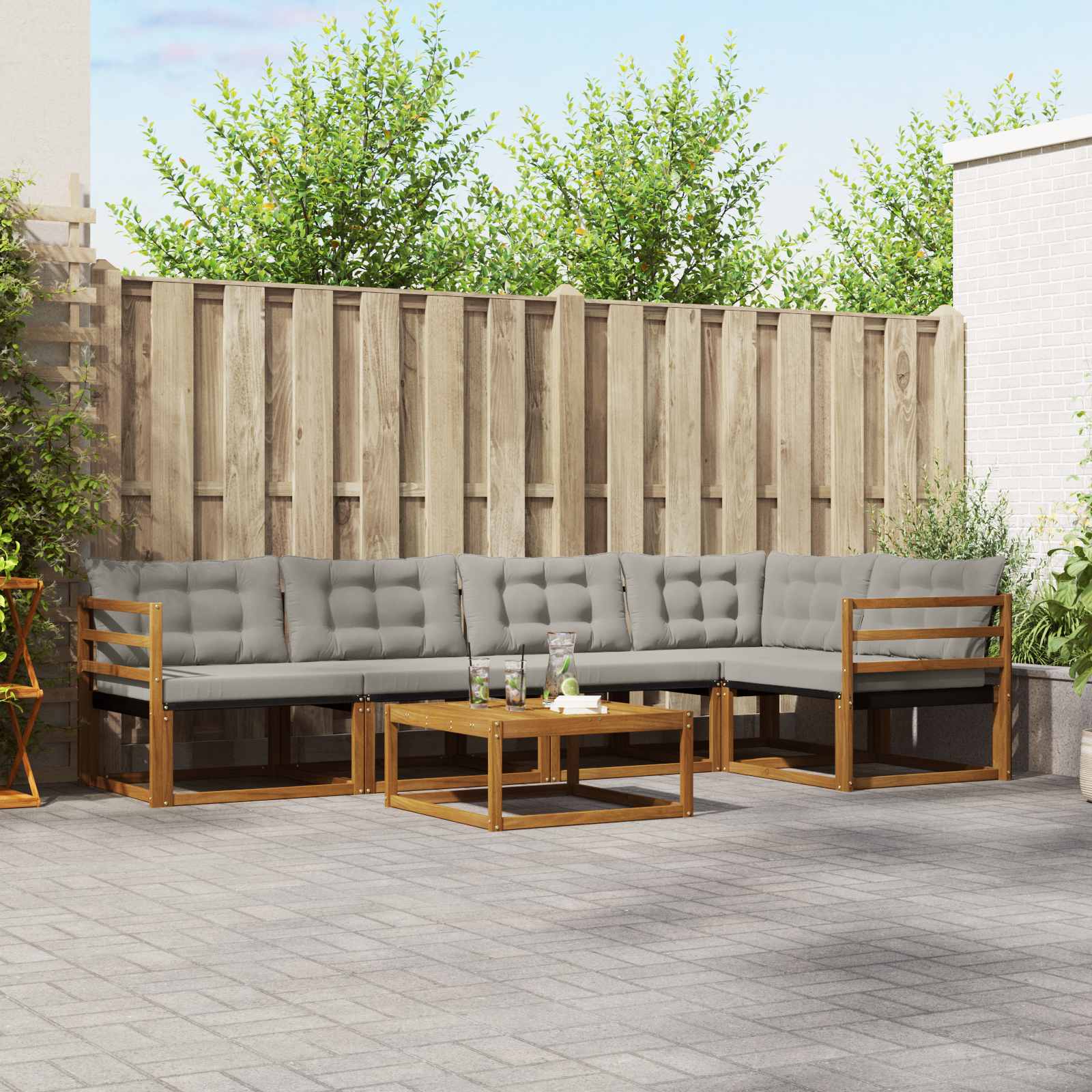 vidaXL Buiten bankenset met kussen 6 pcs Natuurlijk en Crème