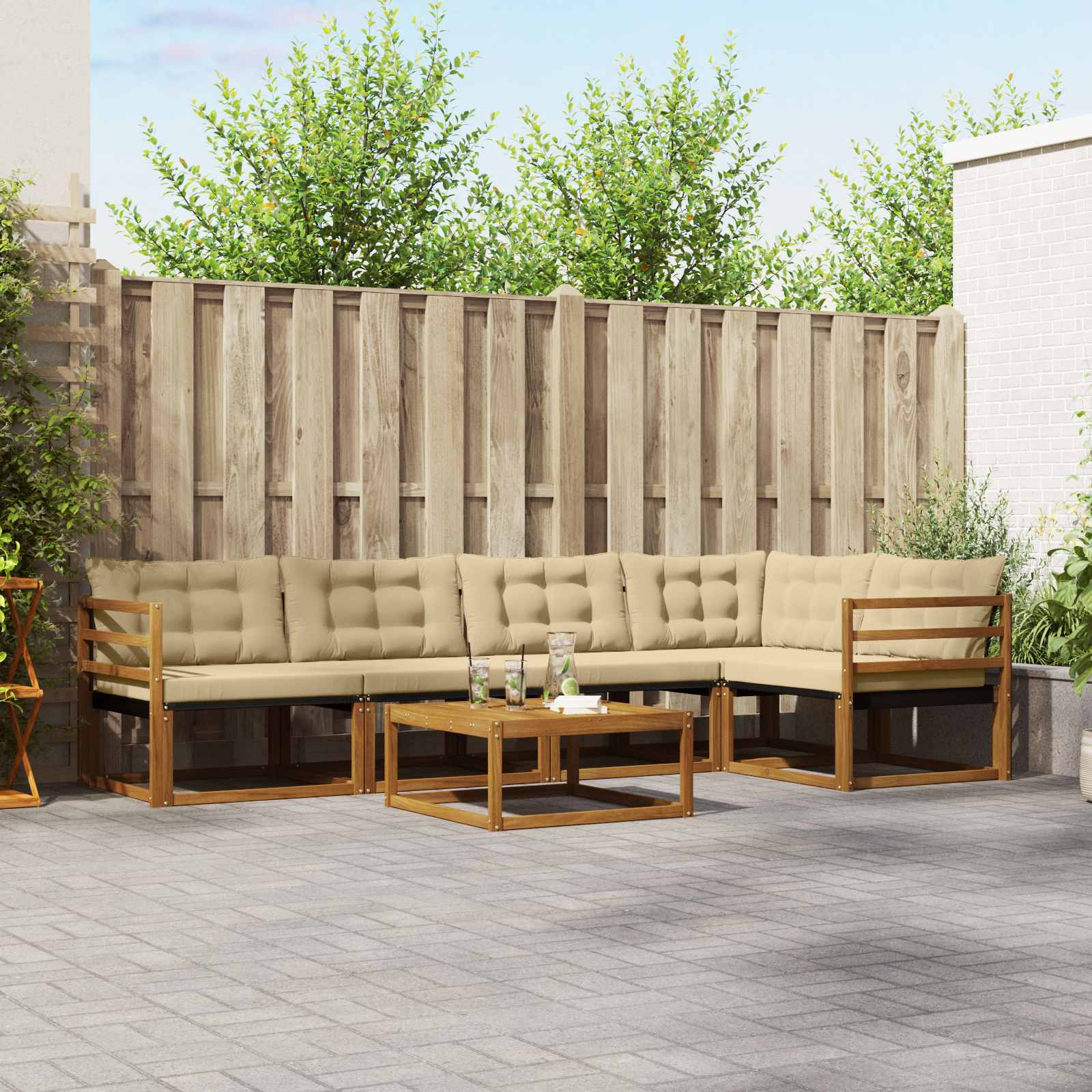 vidaXL Buiten bankenset met kussen 6 pcs Natuurlijk en Crème