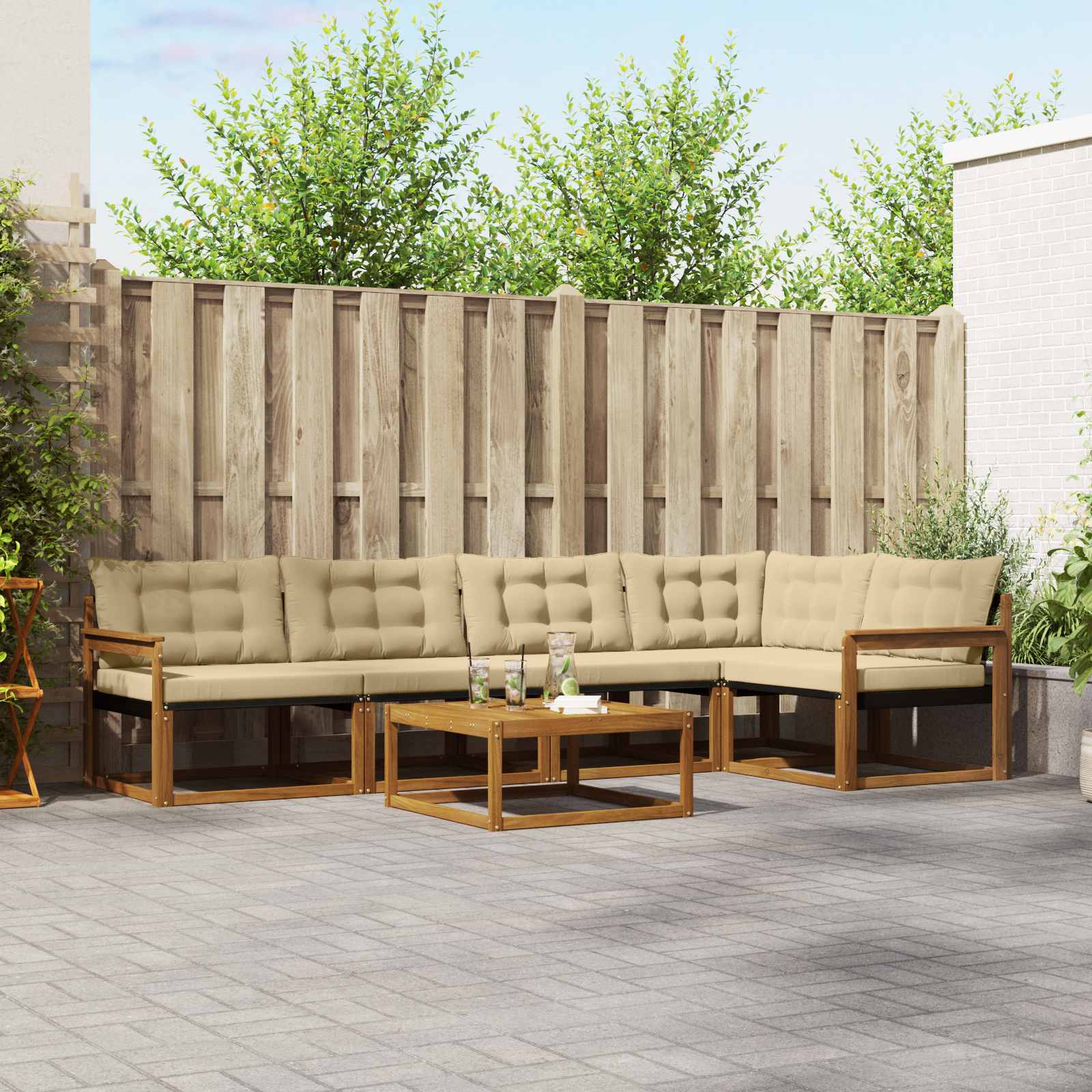 vidaXL Buiten bankenset met kussen 6 pcs Natuurlijk en Crème