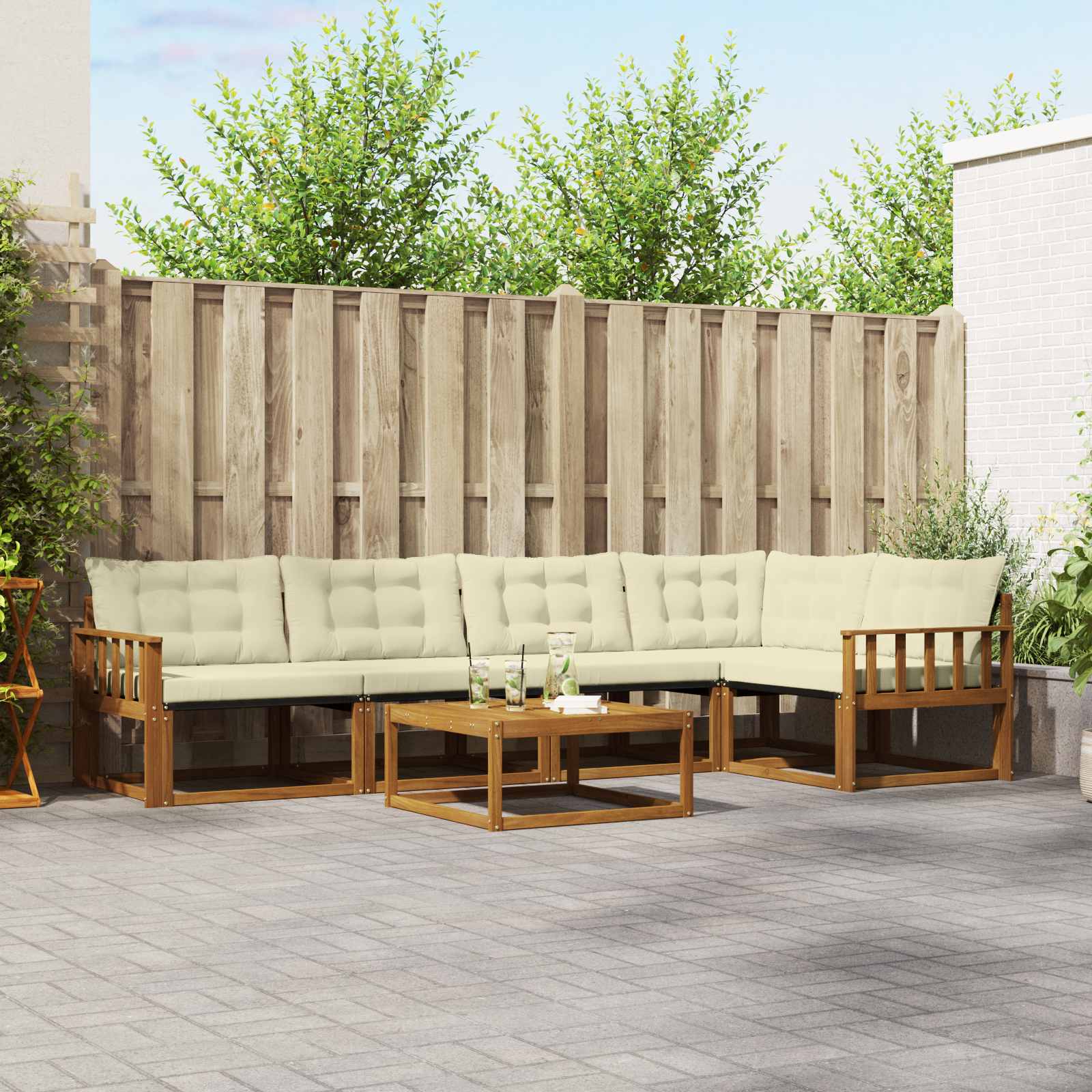 vidaXL Buiten bankenset met kussen 6 pcs Natuurlijk en Crème