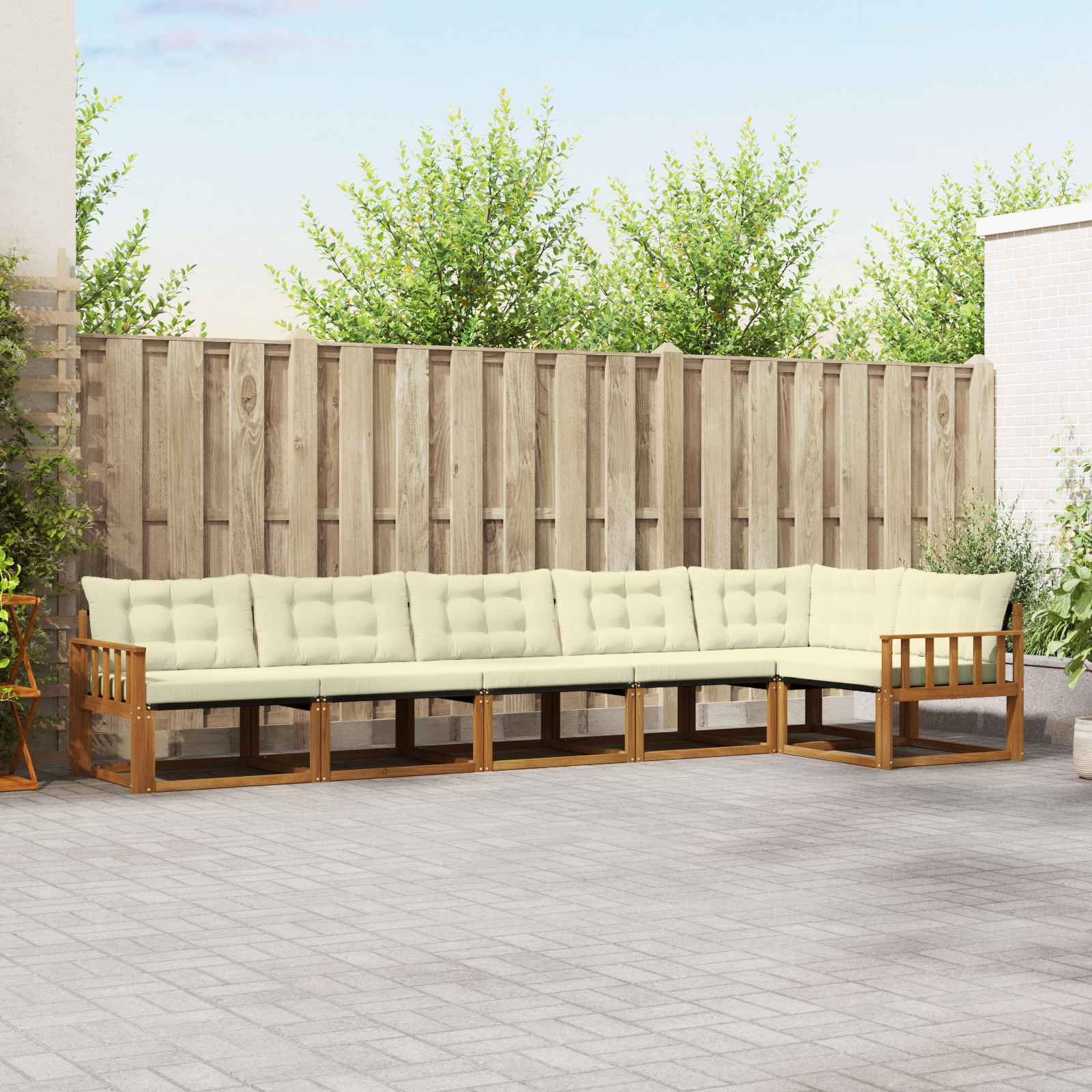 vidaXL Buiten bankenset met kussen 6 pcs Natuurlijk en Crème