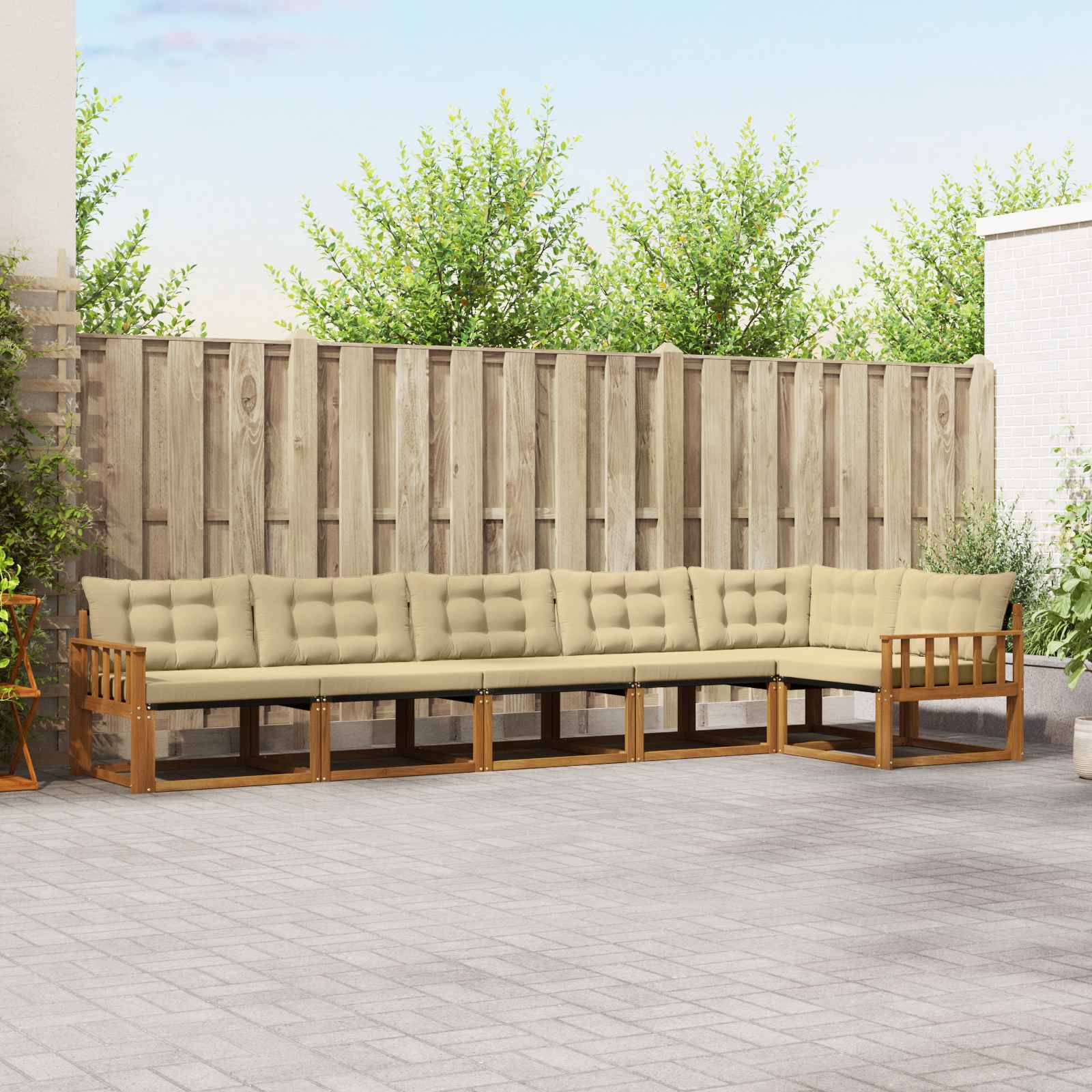 vidaXL Buiten bankenset met kussen 6 pcs Natuurlijk en Crème