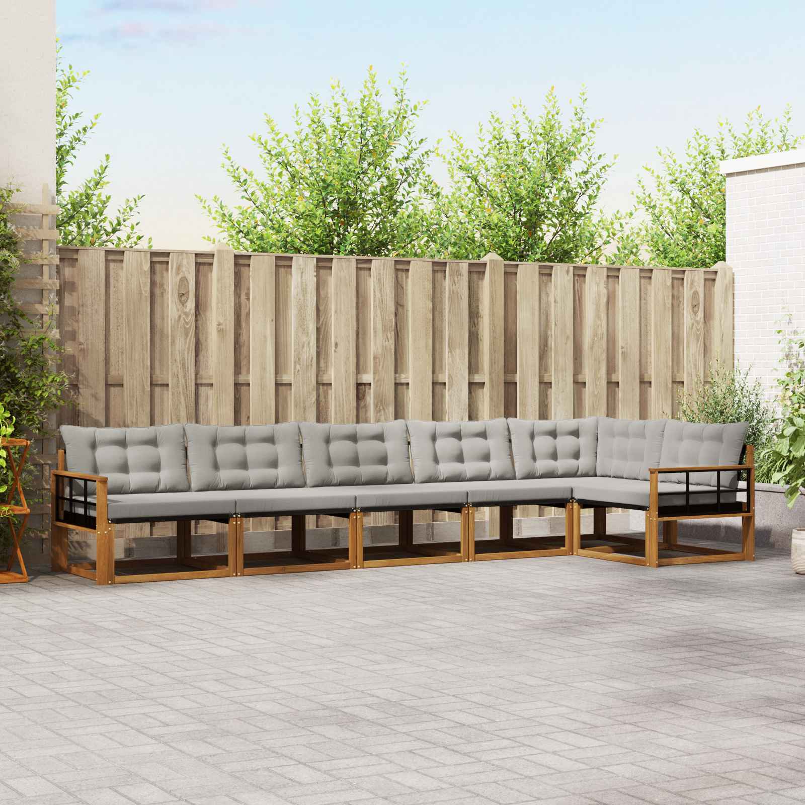 vidaXL Buiten bankenset met kussen 6 pcs Natuurlijk en Crème
