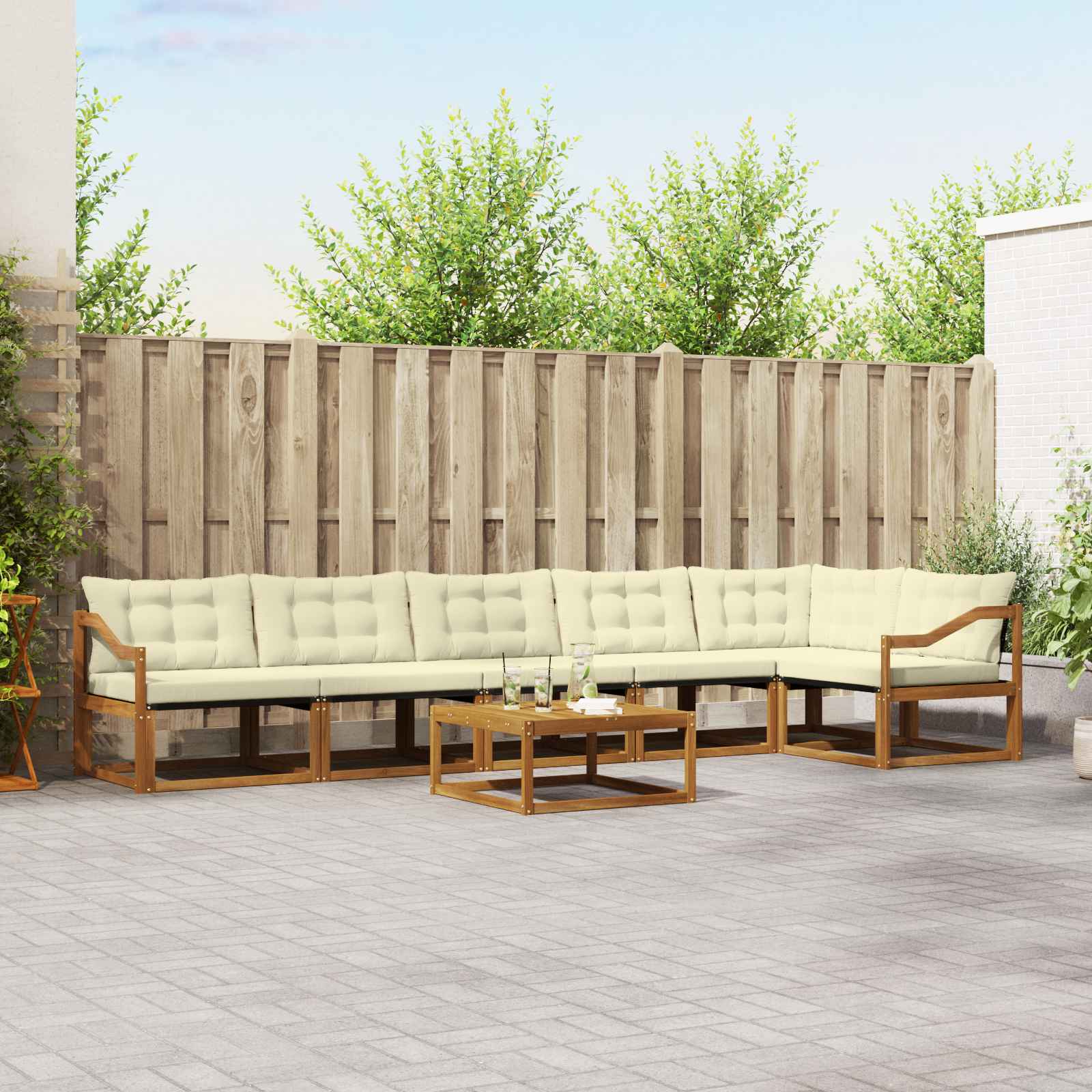 vidaXL Buiten bankenset met kussen 6 pcs Natuurlijk en Crème