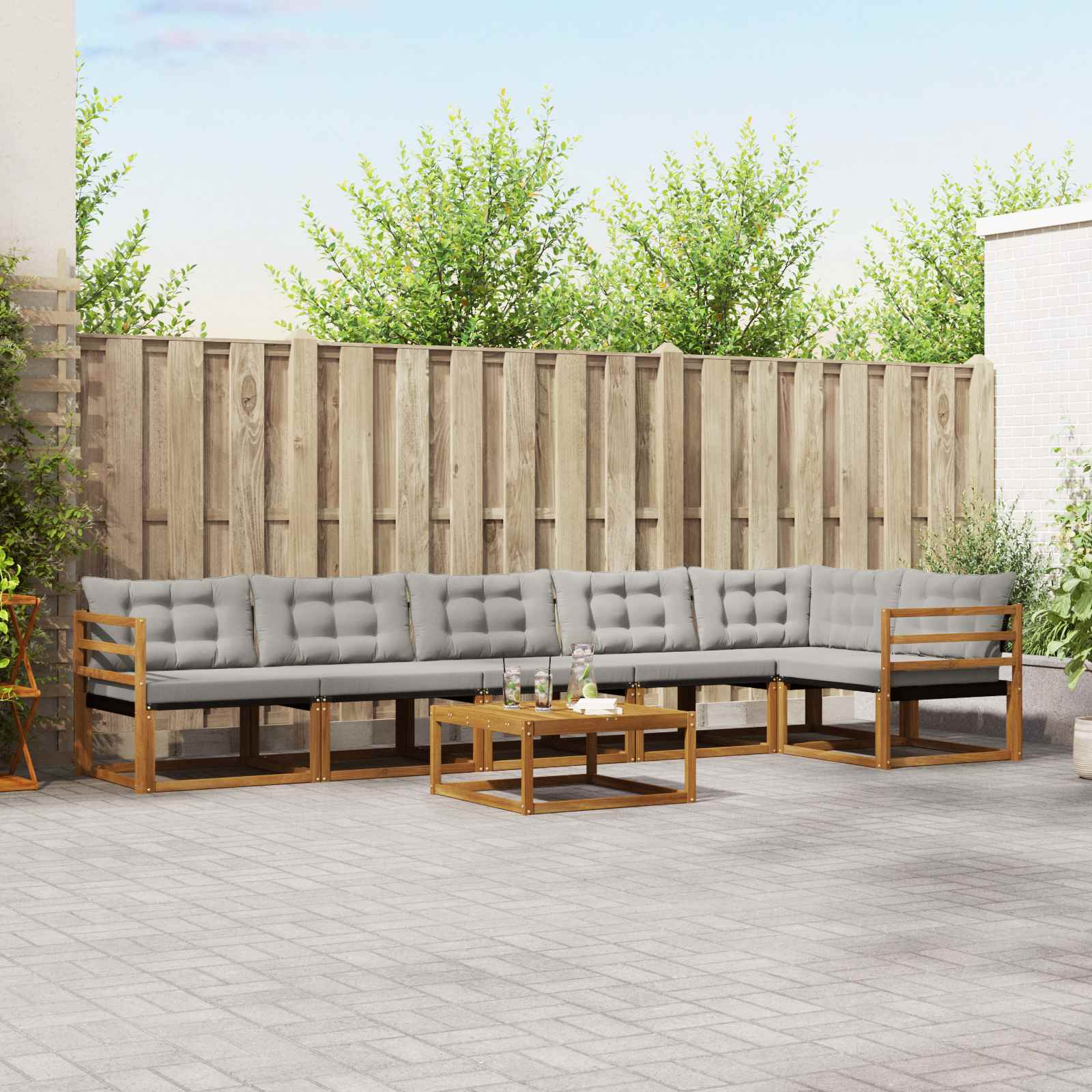 vidaXL Buiten bankenset met kussen 7 pcs Natuurlijk en Crème