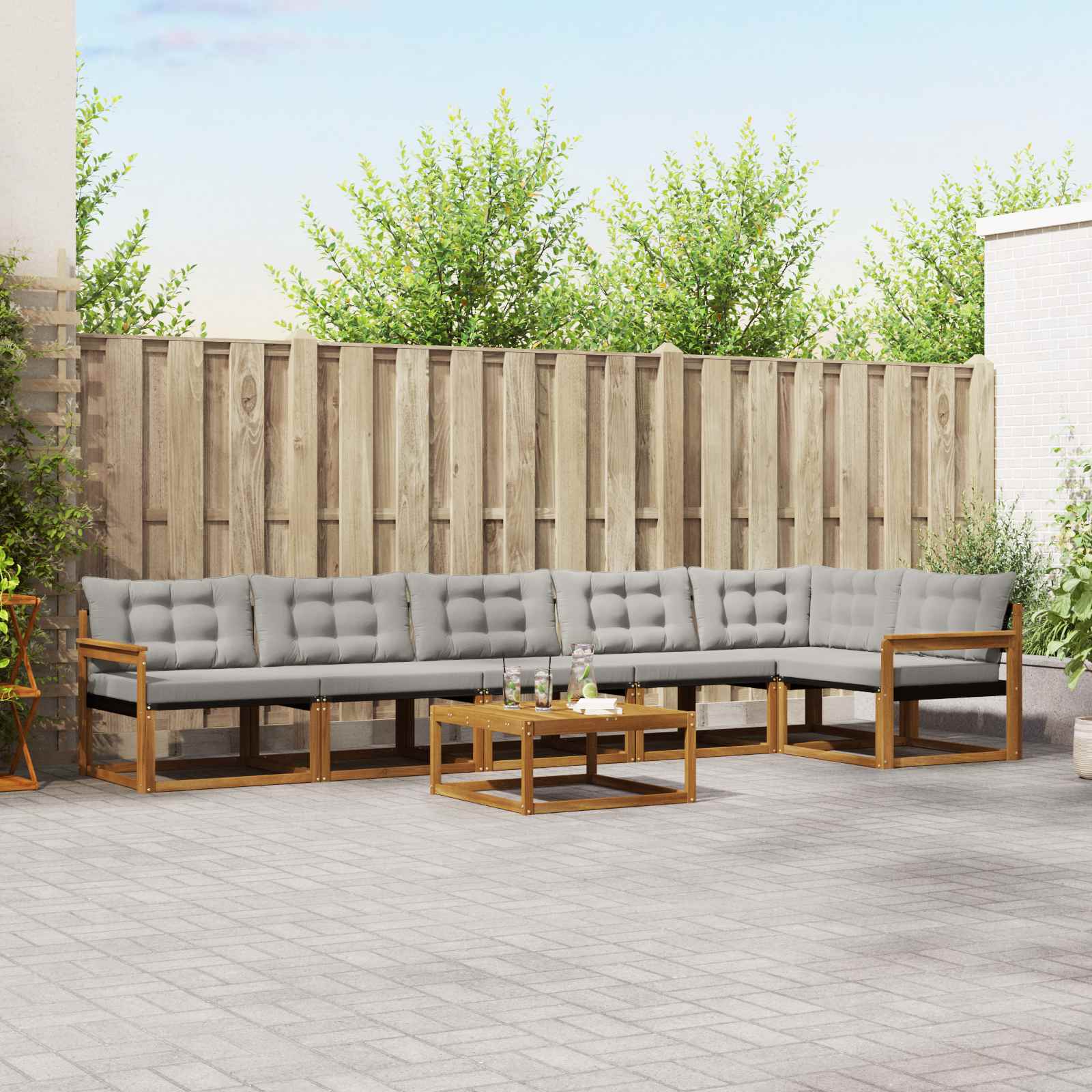 vidaXL Buiten bankenset met kussen 7 pcs Natuurlijk en Crème