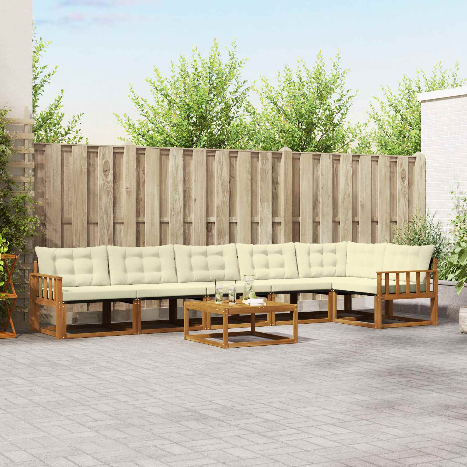vidaXL Buiten bankenset met kussen 7 pcs Natuurlijk en Crème