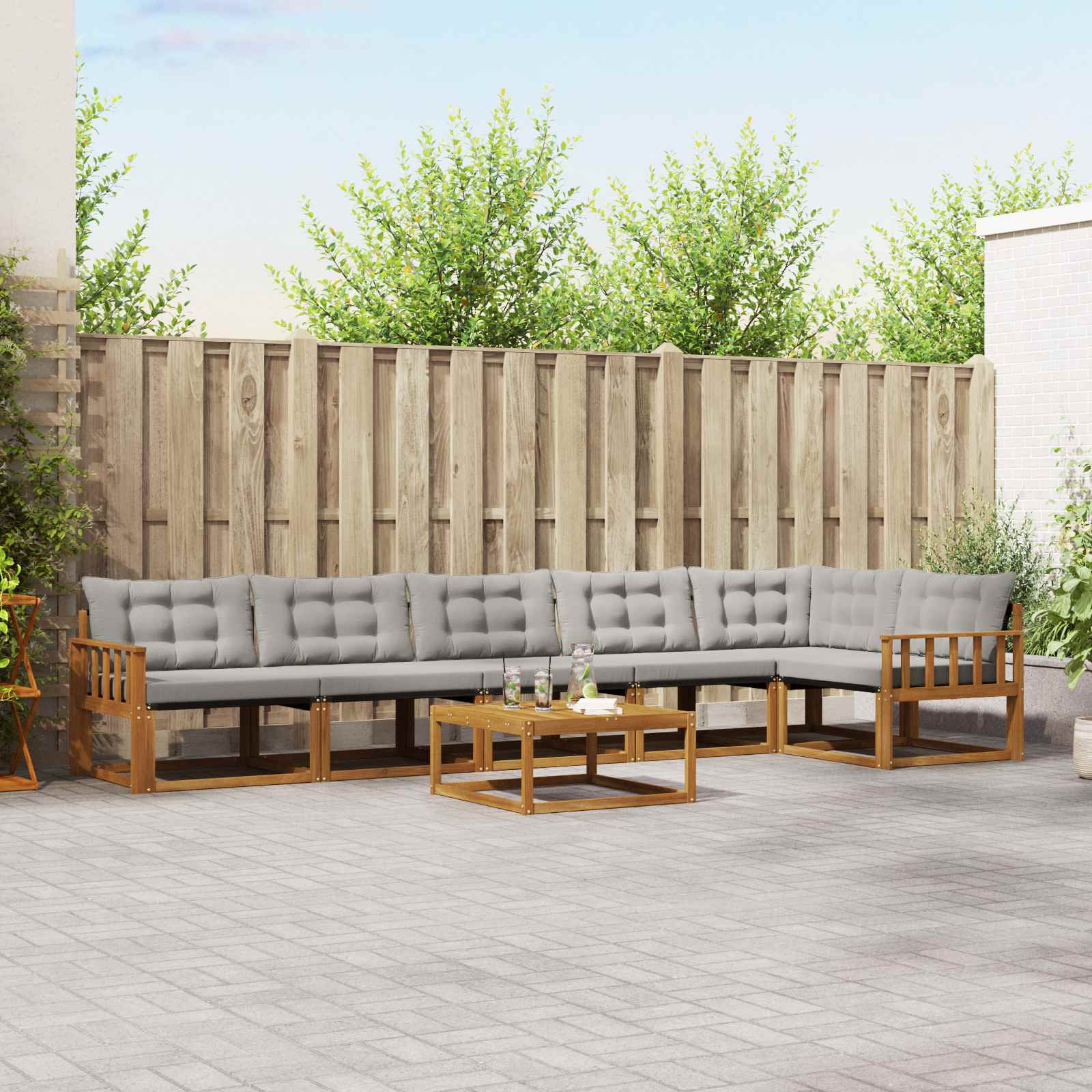 vidaXL Buiten bankenset met kussen 7 pcs Natuurlijk en Crème