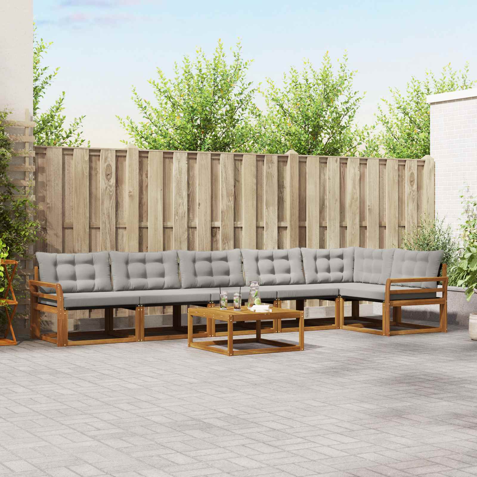vidaXL Buiten bankenset met kussen 7 pcs Natuurlijk en Crème
