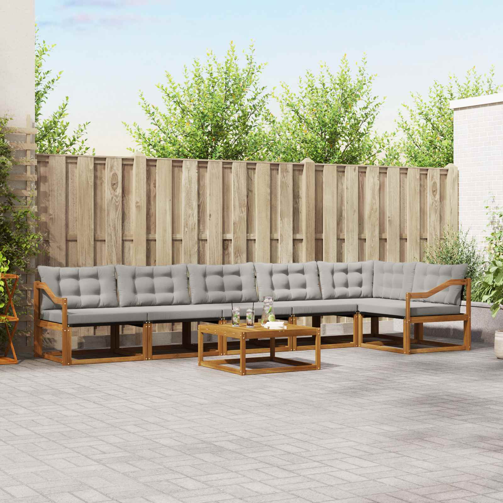 vidaXL Buiten bankenset met kussen 7 pcs Natuurlijk en Crème