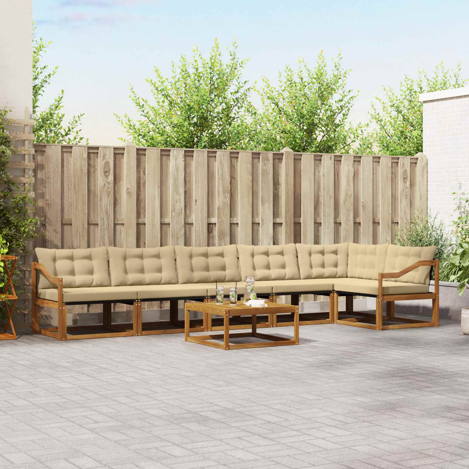 vidaXL Buiten bankenset met kussen 7 pcs Natuurlijk en Crème