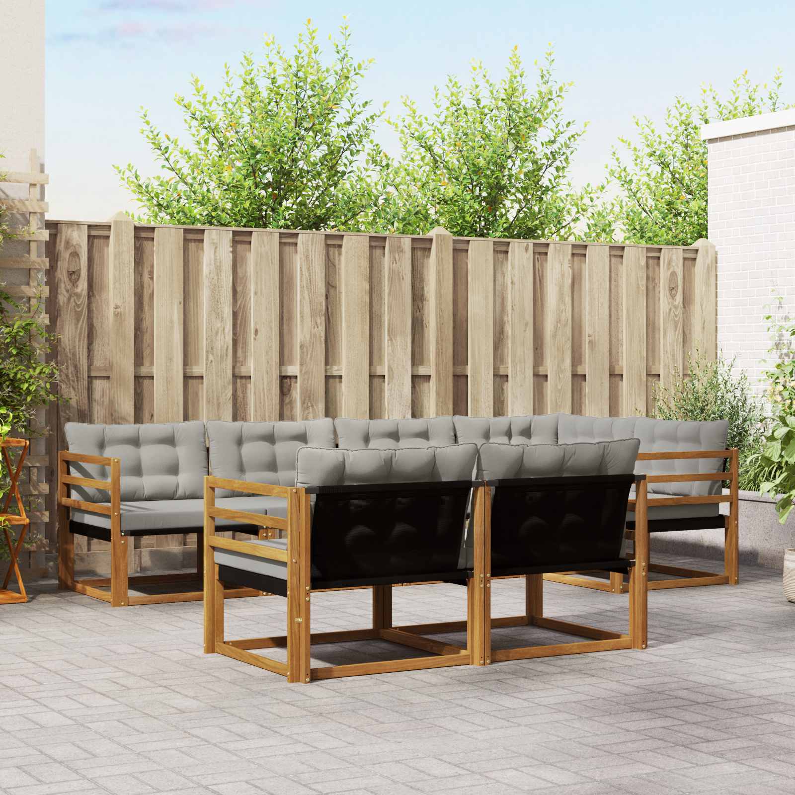 vidaXL Buiten bankenset met kussen 7 pcs Natuurlijk en Crème
