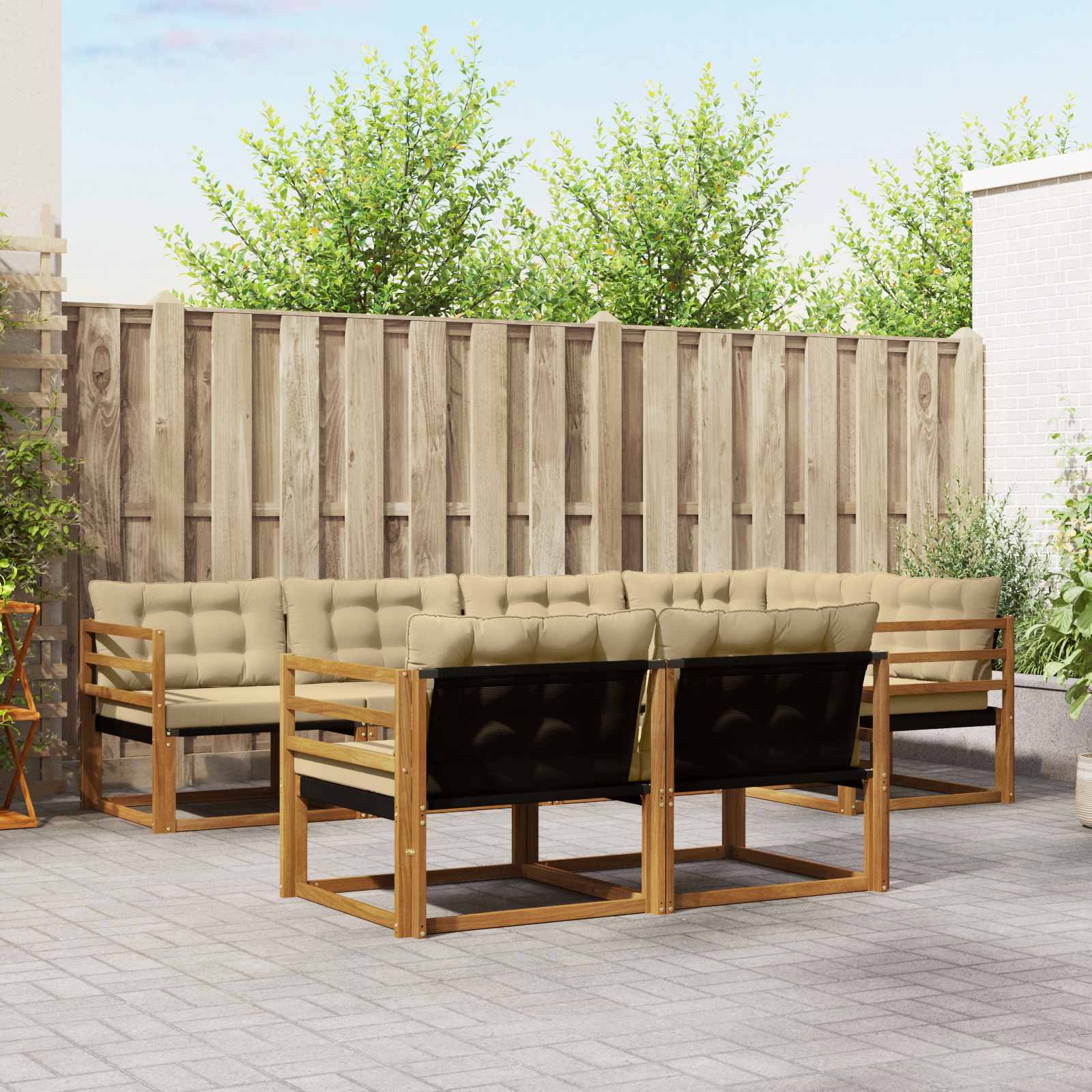 vidaXL Buiten bankenset met kussen 7 pcs Natuurlijk en Crème