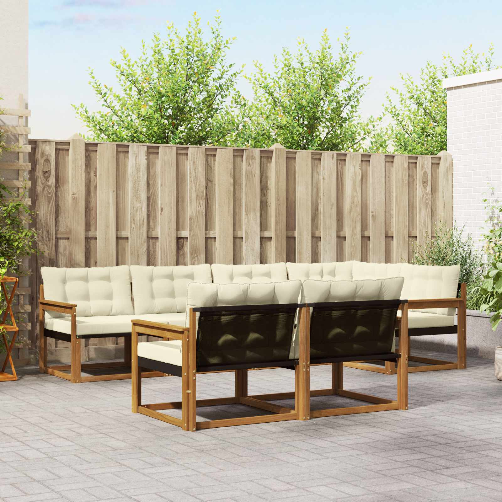 vidaXL Buiten bankenset met kussen 7 pcs Natuurlijk en Crème
