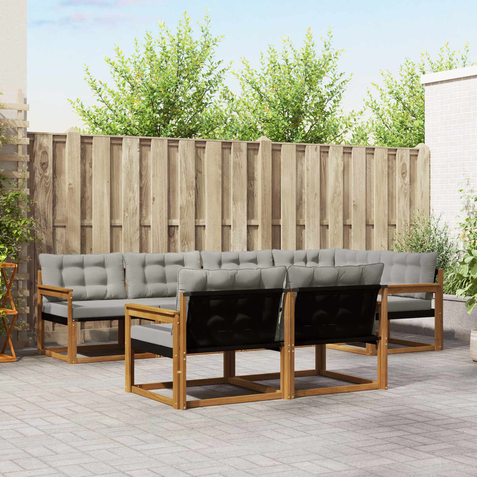 vidaXL Buiten bankenset met kussen 7 pcs Natuurlijk en Crème