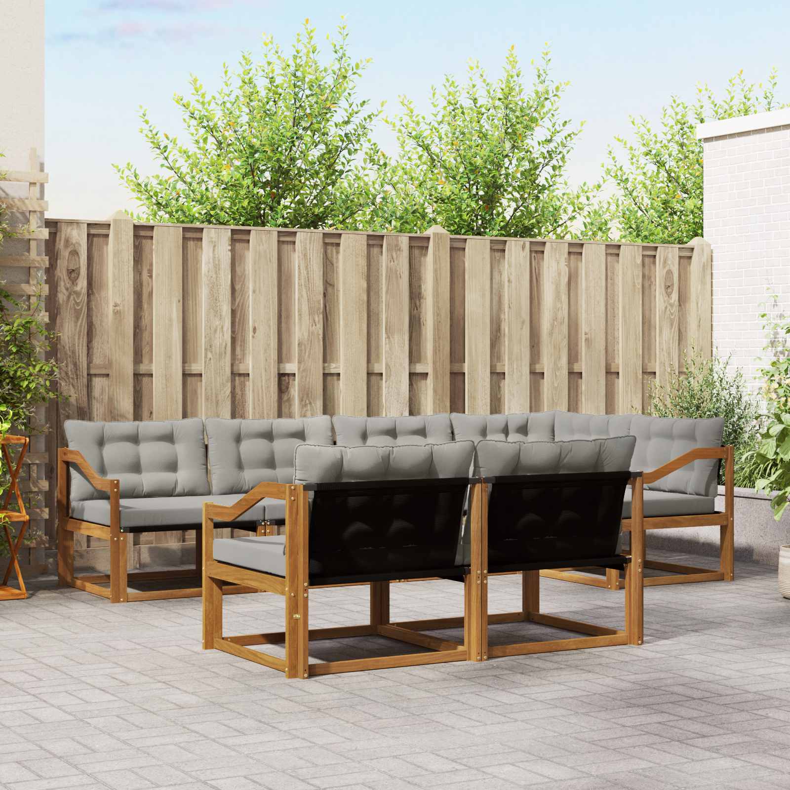 vidaXL Buiten bankenset met kussen 7 pcs Natuurlijk en Crème