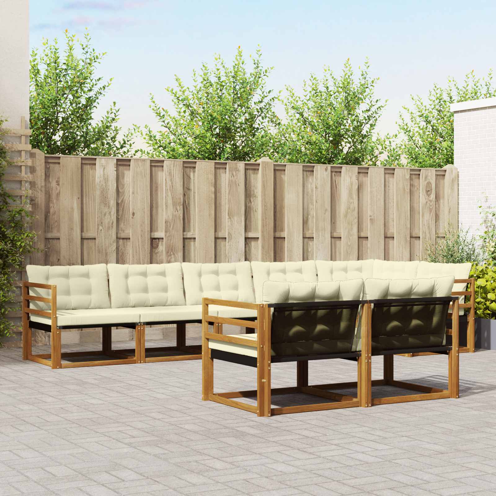 vidaXL Buiten bankenset met kussen 8 pcs Natuurlijk en Crème