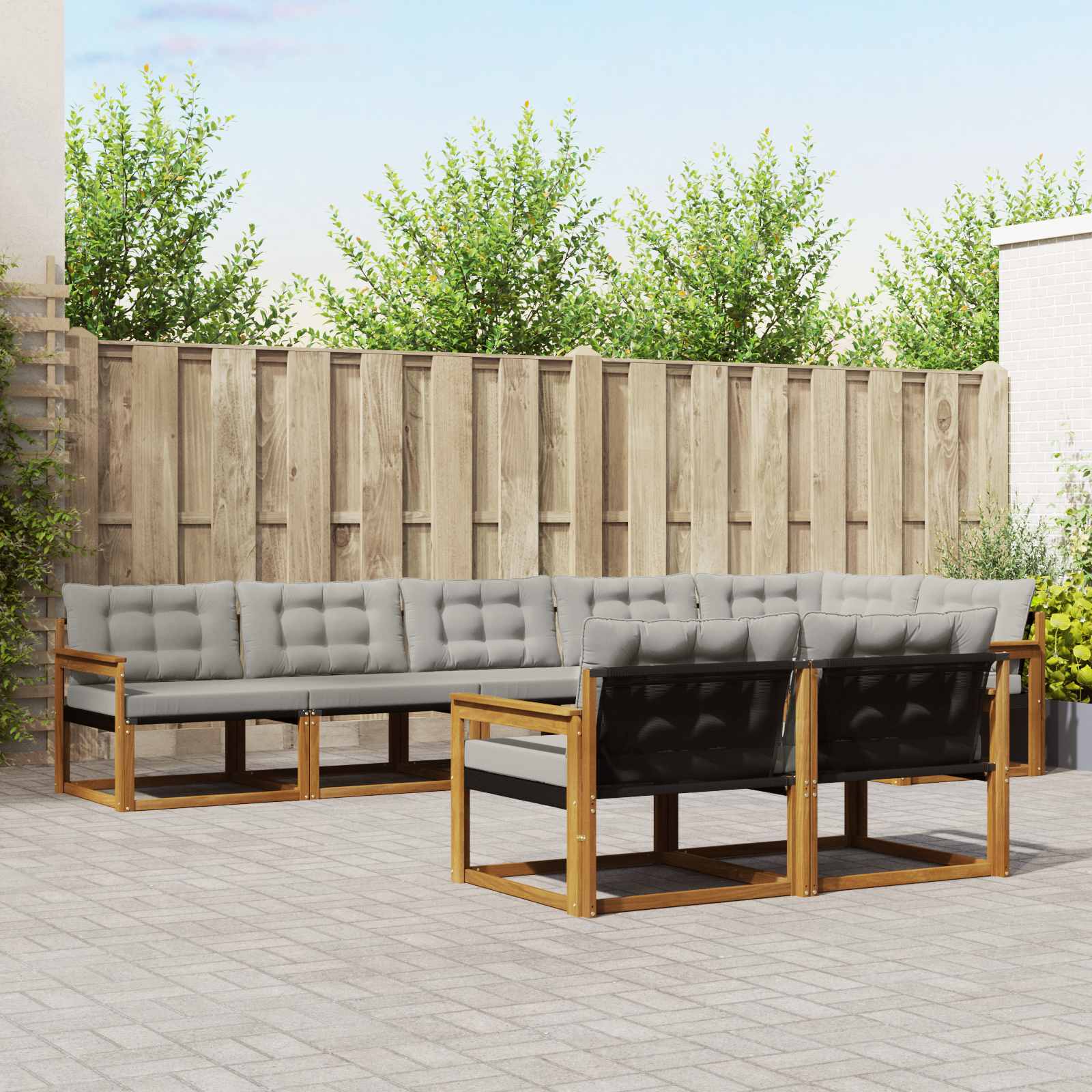 vidaXL Buiten bankenset met kussen 8 pcs Natuurlijk en Crème