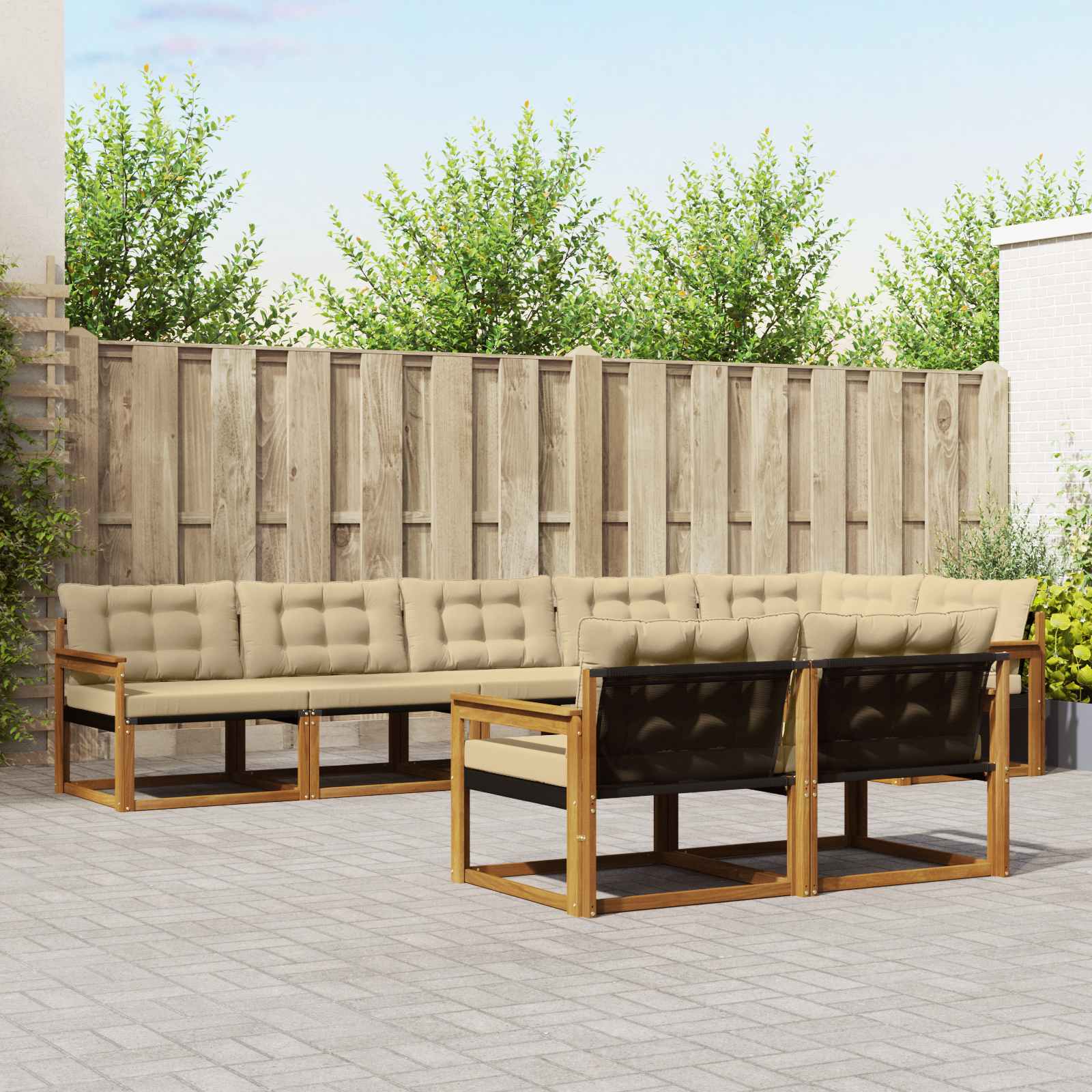 vidaXL Buiten bankenset met kussen 8 pcs Natuurlijk en Crème