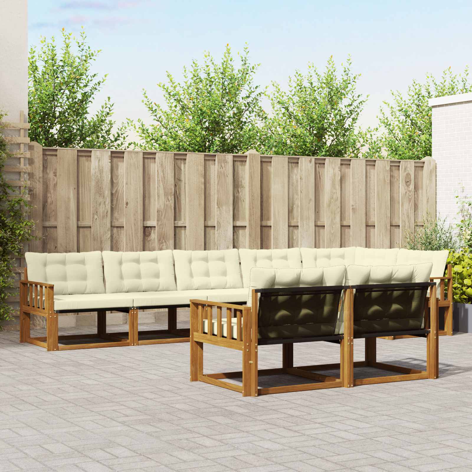 vidaXL Buiten bankenset met kussen 8 pcs Natuurlijk en Crème