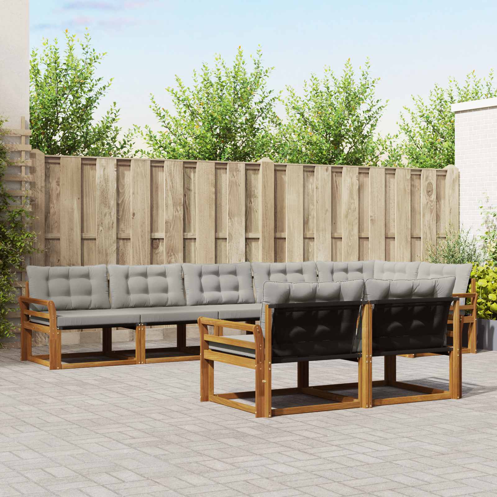 vidaXL Buiten bankenset met kussen 8 pcs Natuurlijk en Crème