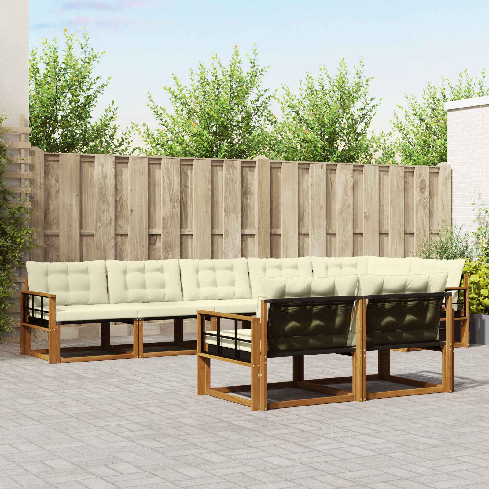 vidaXL Buiten bankenset met kussen 8 pcs Natuurlijk en Crème