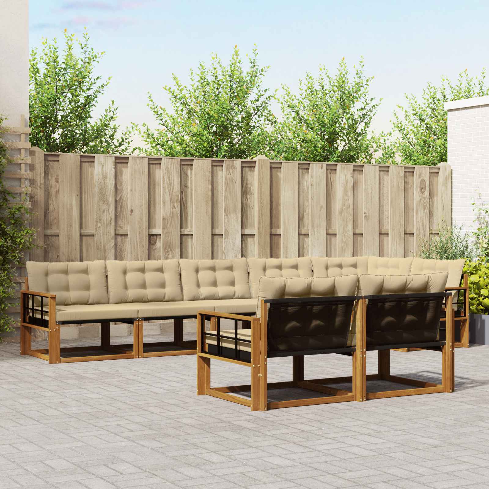 vidaXL Buiten bankenset met kussen 8 pcs Natuurlijk en Crème
