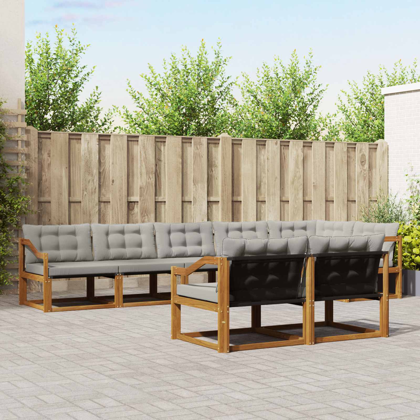 vidaXL Buiten bankenset met kussen 8 pcs Natuurlijk en Crème