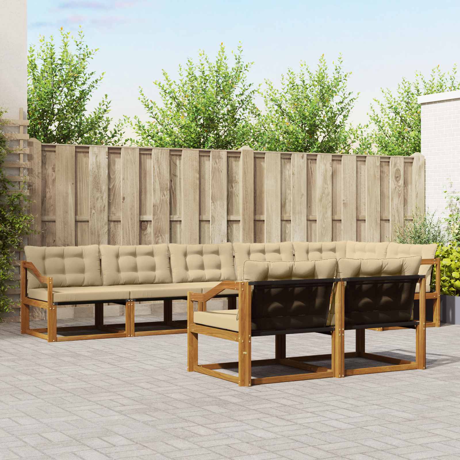 vidaXL Buiten bankenset met kussen 8 pcs Natuurlijk en Crème