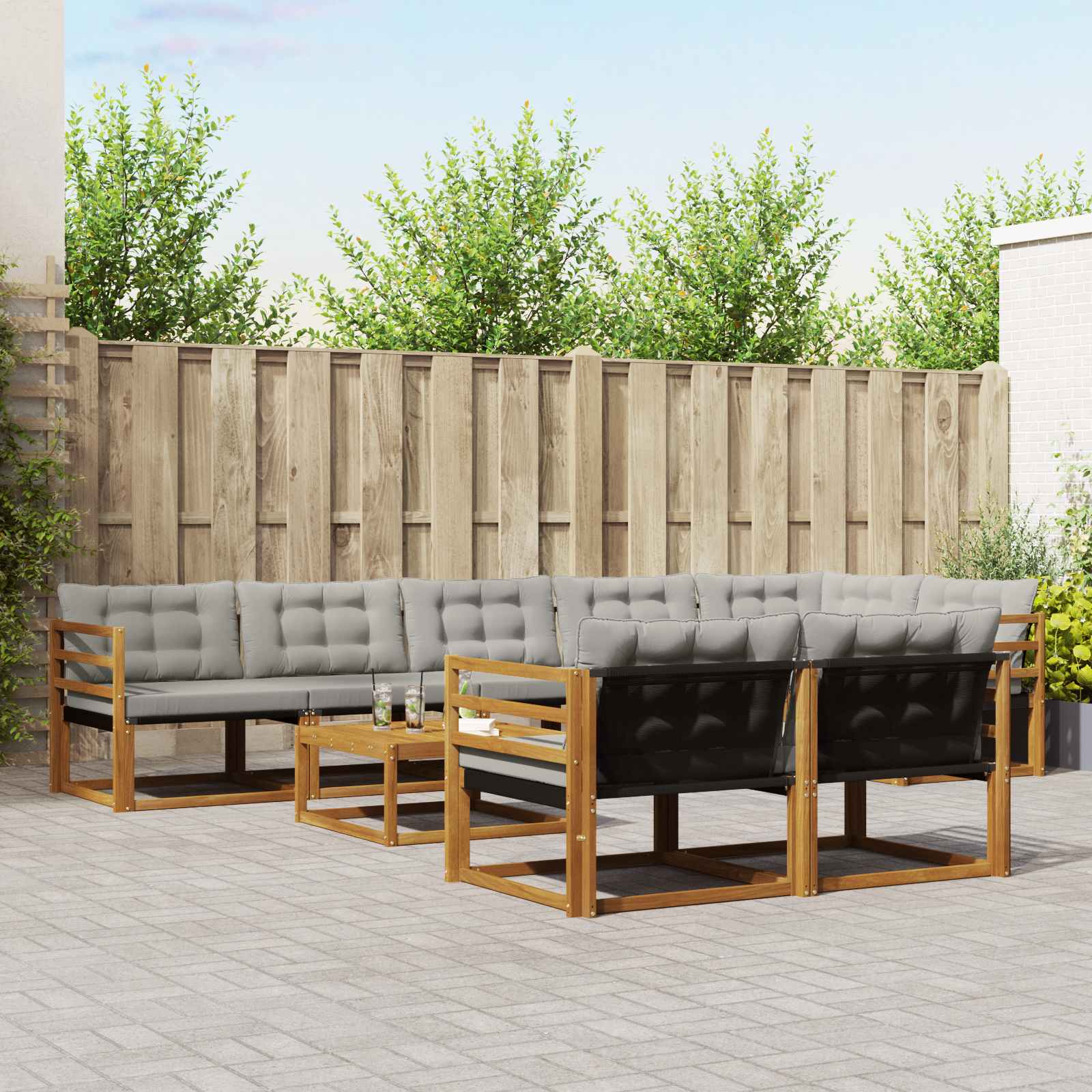 vidaXL Buiten bankenset met kussen 9 pcs Natuurlijk en Crème