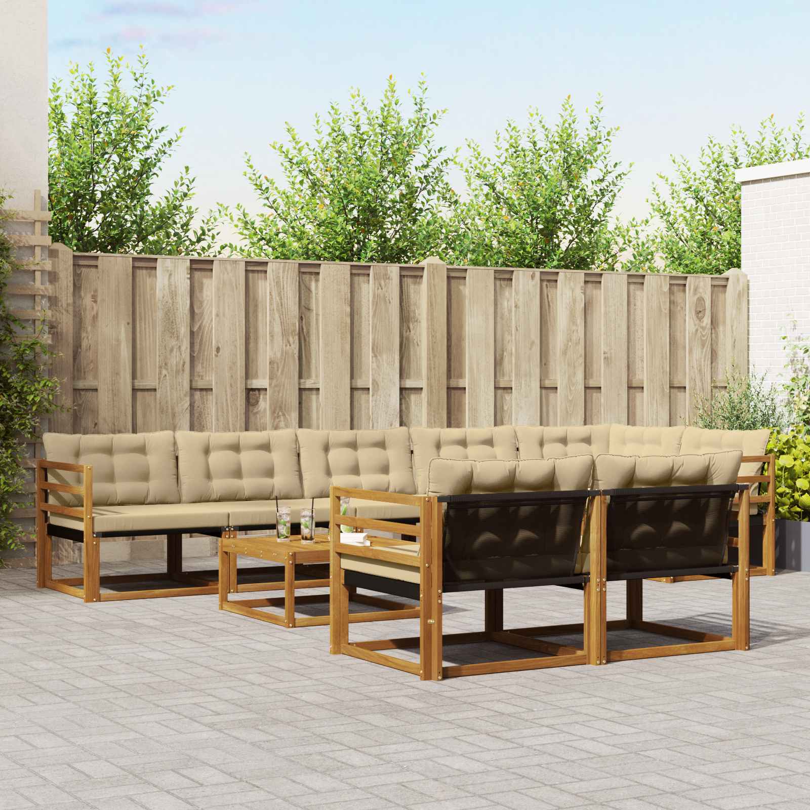 vidaXL Buiten bankenset met kussen 9 pcs Natuurlijk en Crème