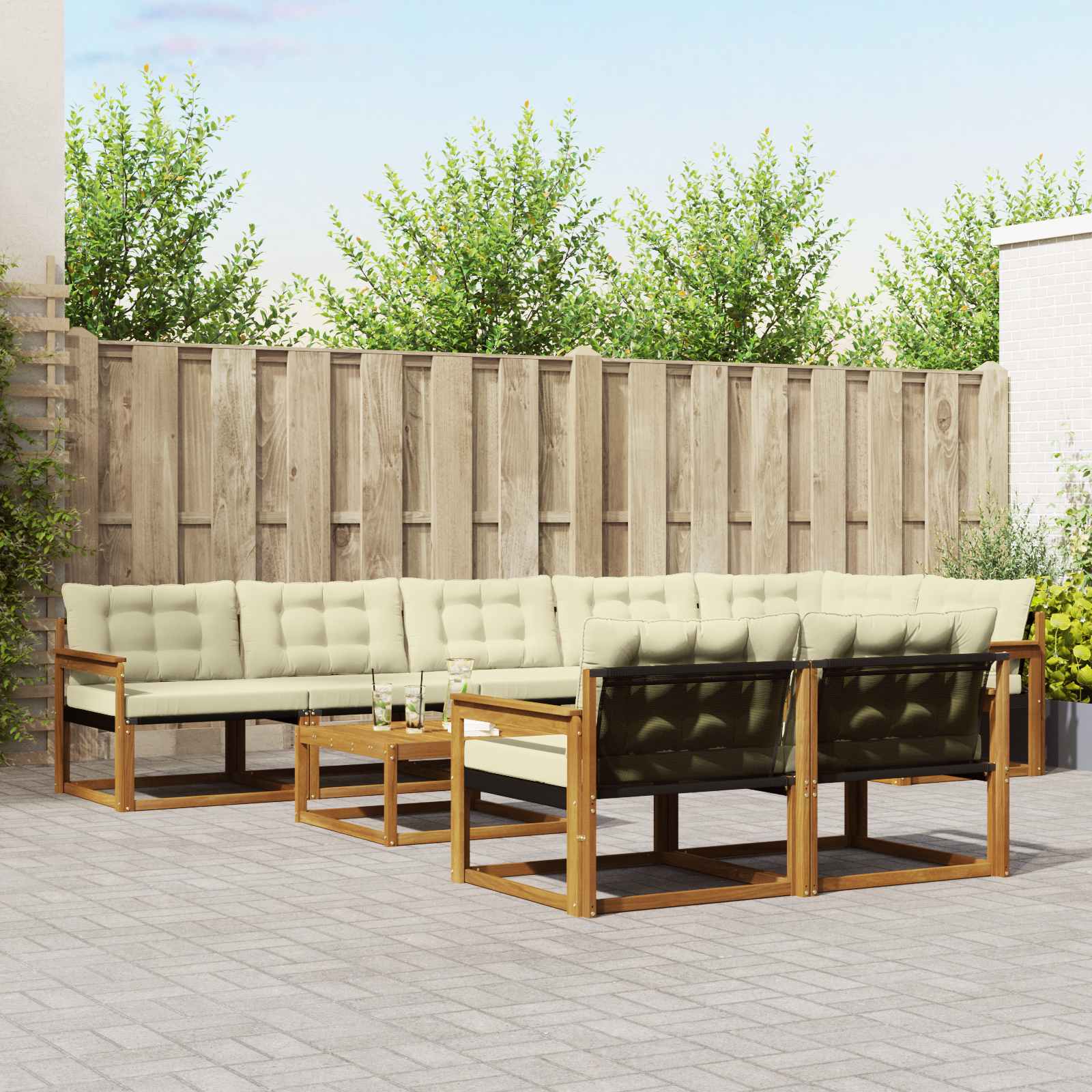 vidaXL Buiten bankenset met kussen 9 pcs Natuurlijk en Crème