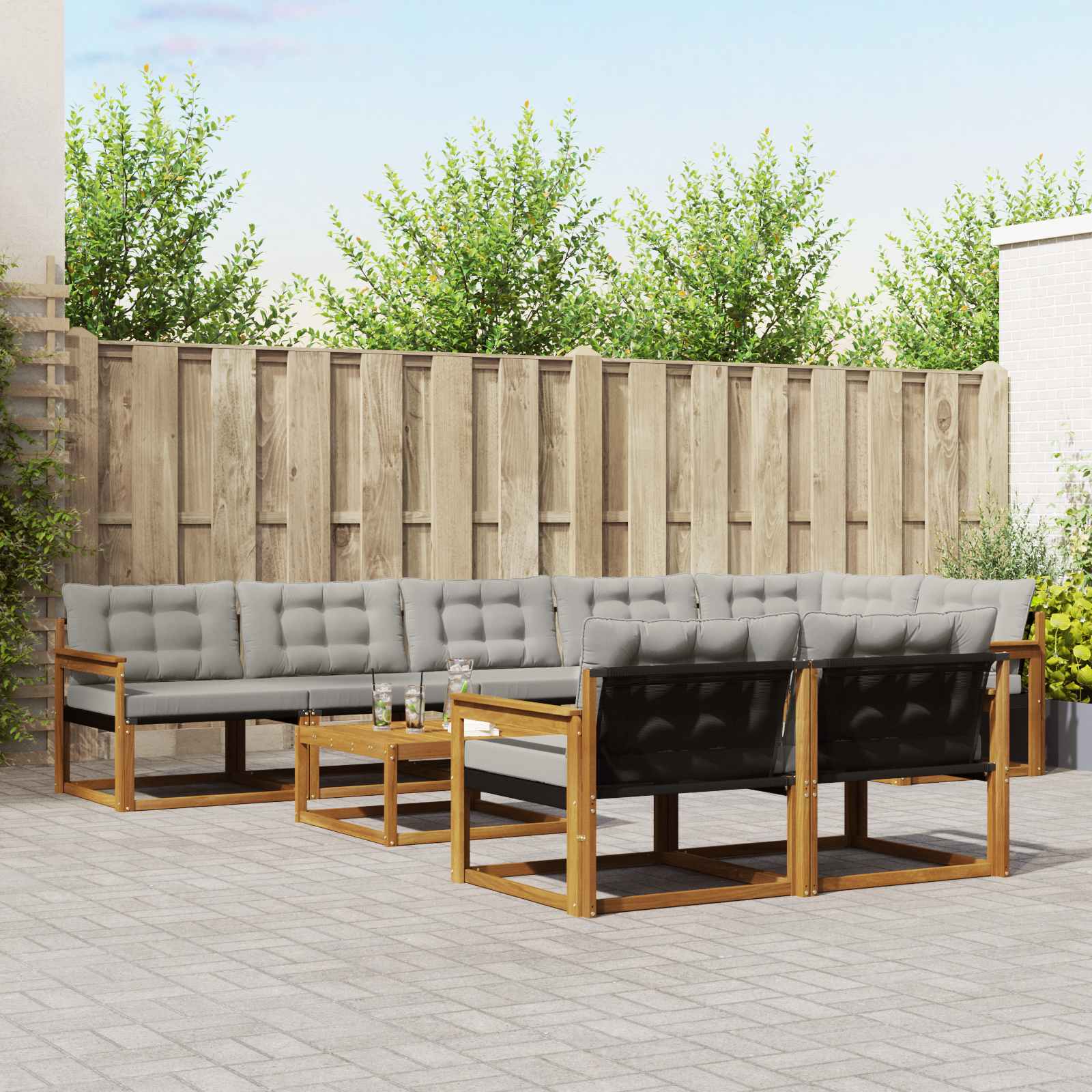 vidaXL Buiten bankenset met kussen 9 pcs Natuurlijk en Crème